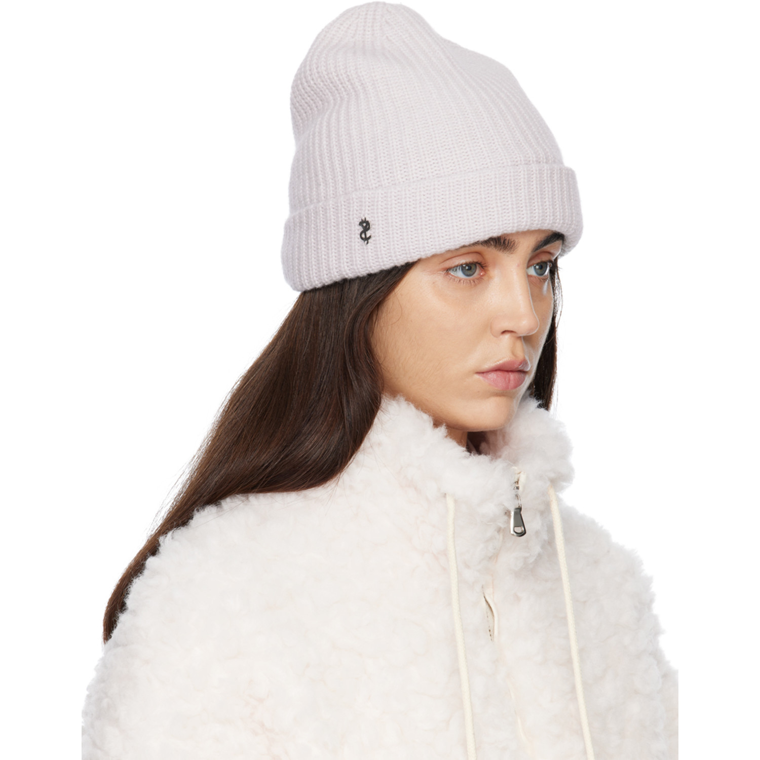  Yves Salomon Gray Logo Beanie 
