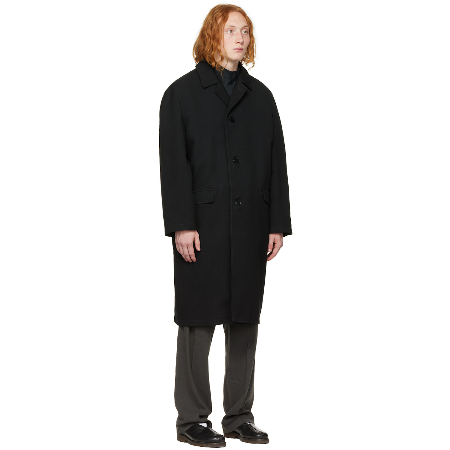  Lemaire Black Cotton & Wool Coat 