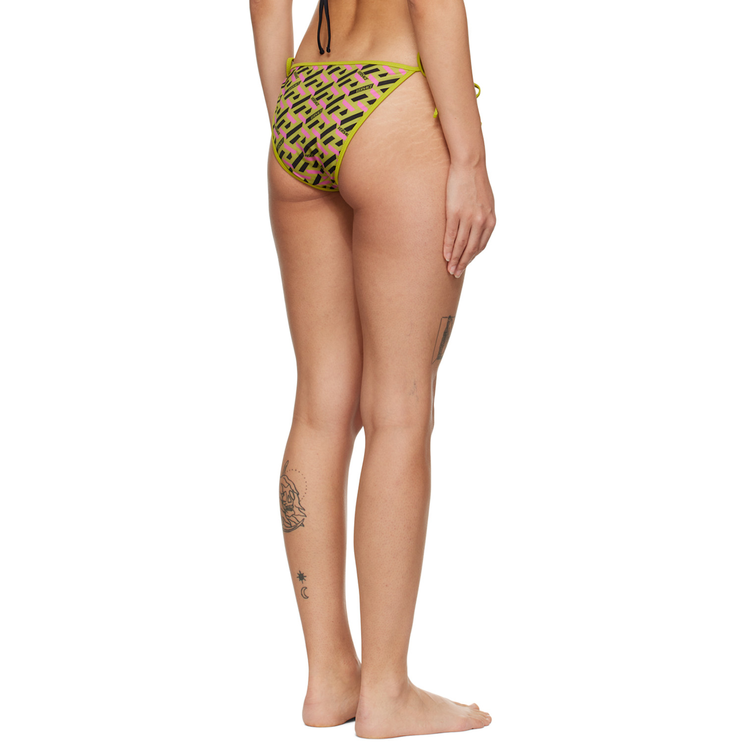  Versace Underwear Green & Pink 'la Greca' Reversible Bikini Bottoms 