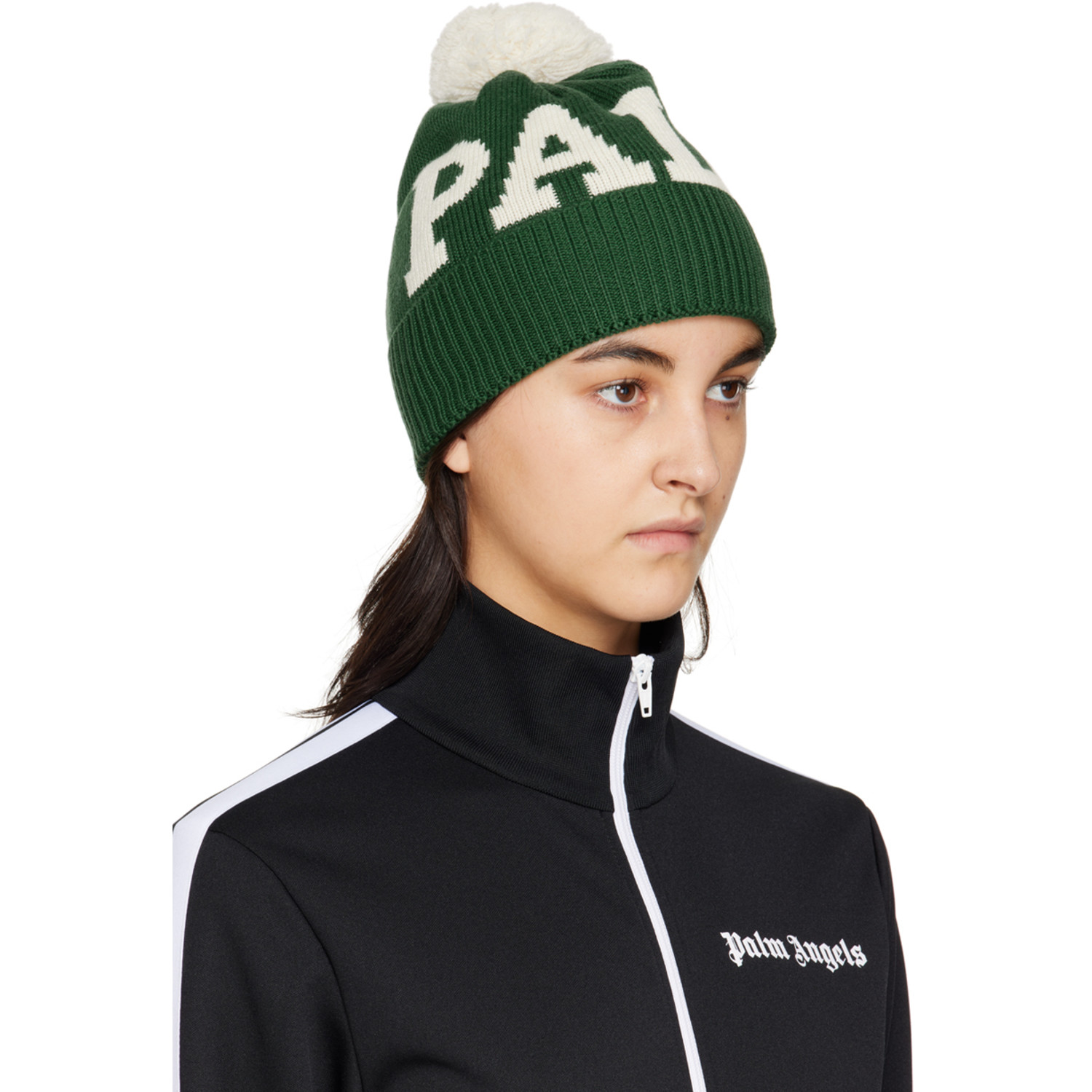  Palm Angels Green Pom Pom Beanie 