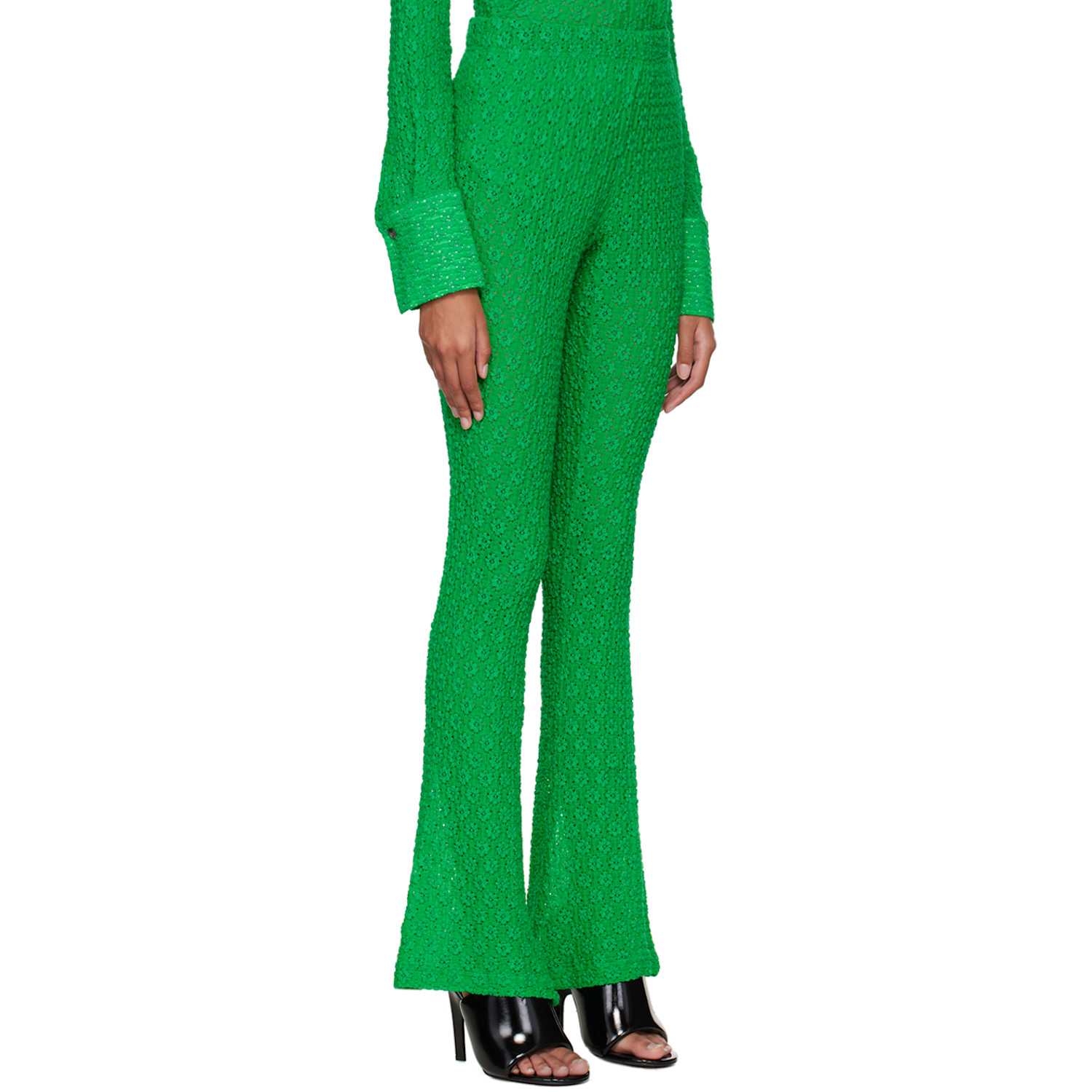  Song For The Mute Green Slim Flared Trousers 