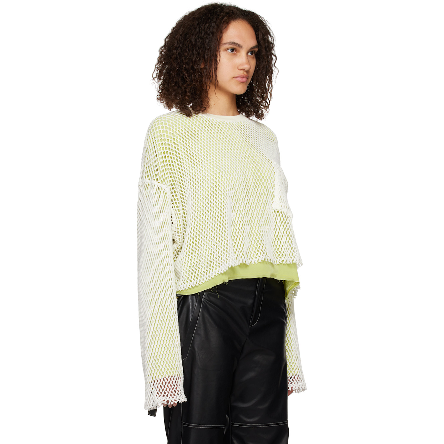  Song For The Mute White & Green Cropped Sweater 