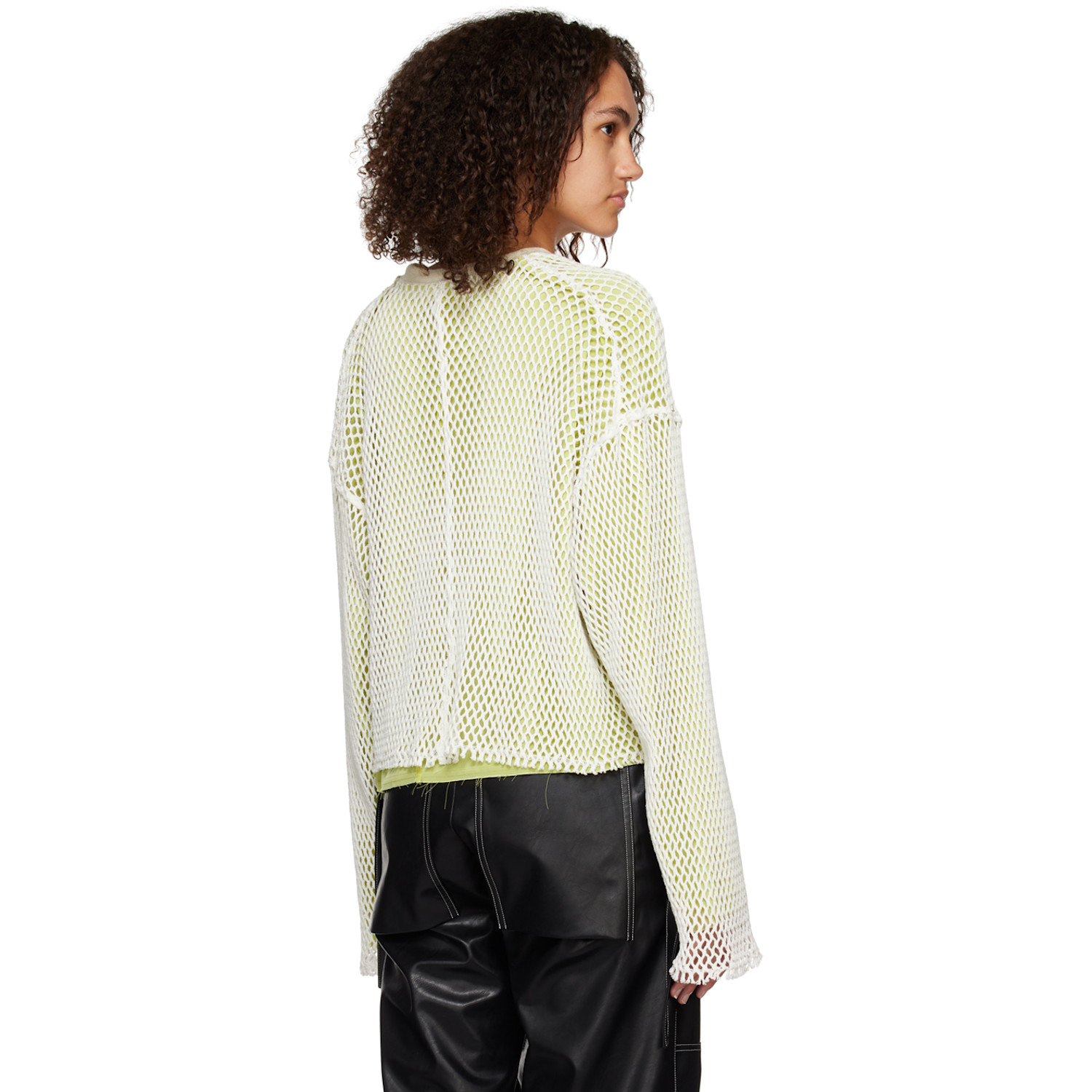  Song For The Mute White & Green Cropped Sweater 