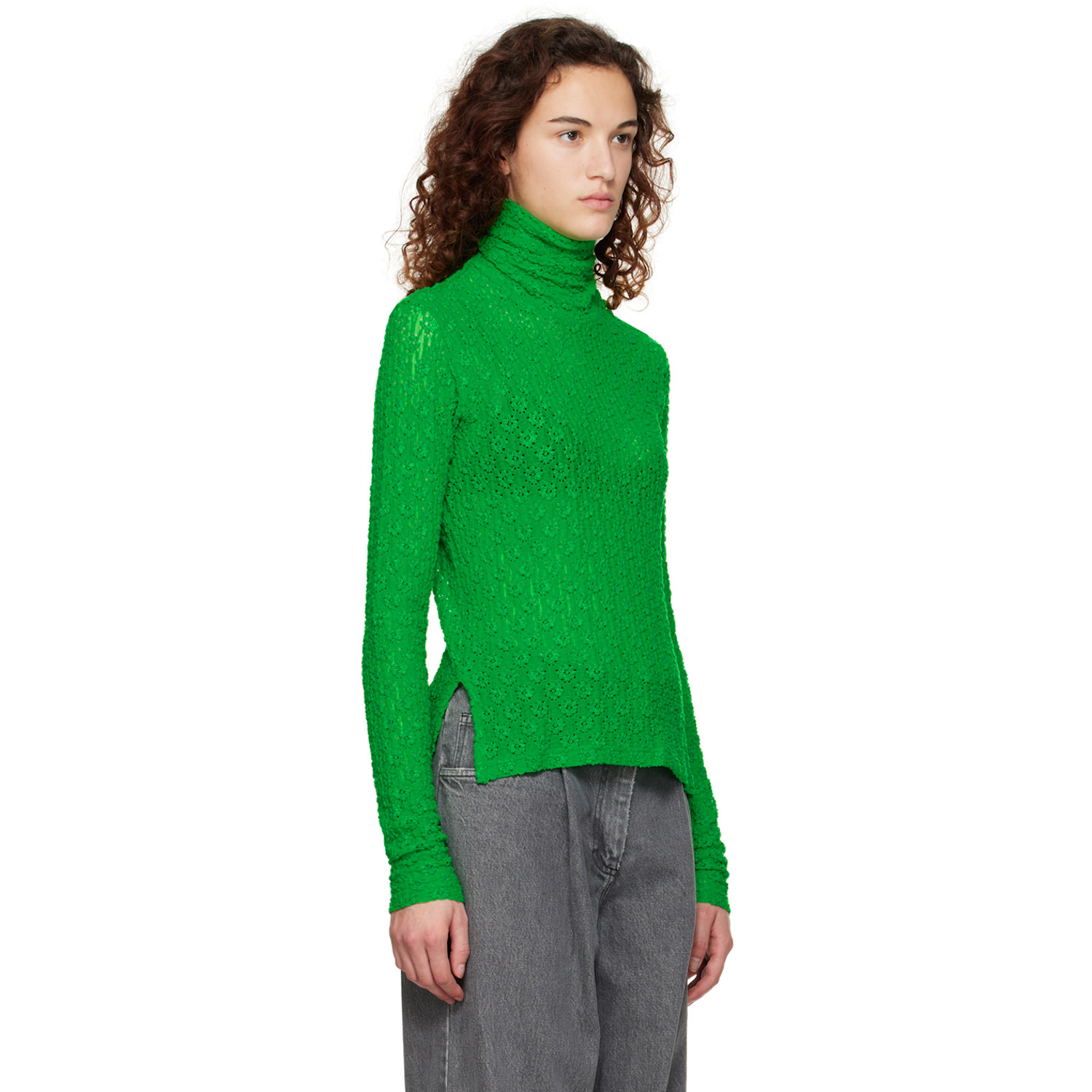  Song For The Mute Green Floral Turtleneck 
