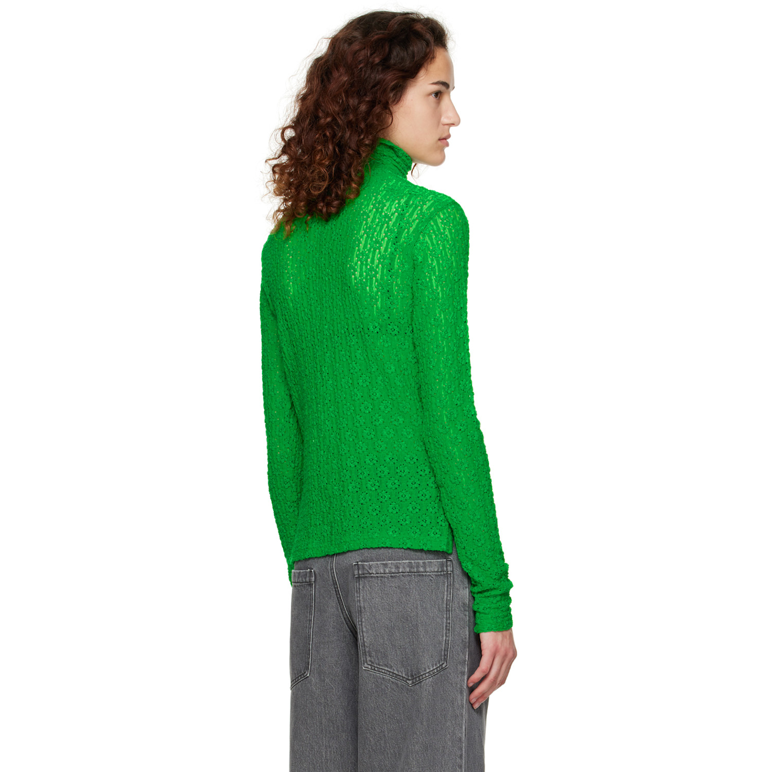 Song For The Mute Green Floral Turtleneck 