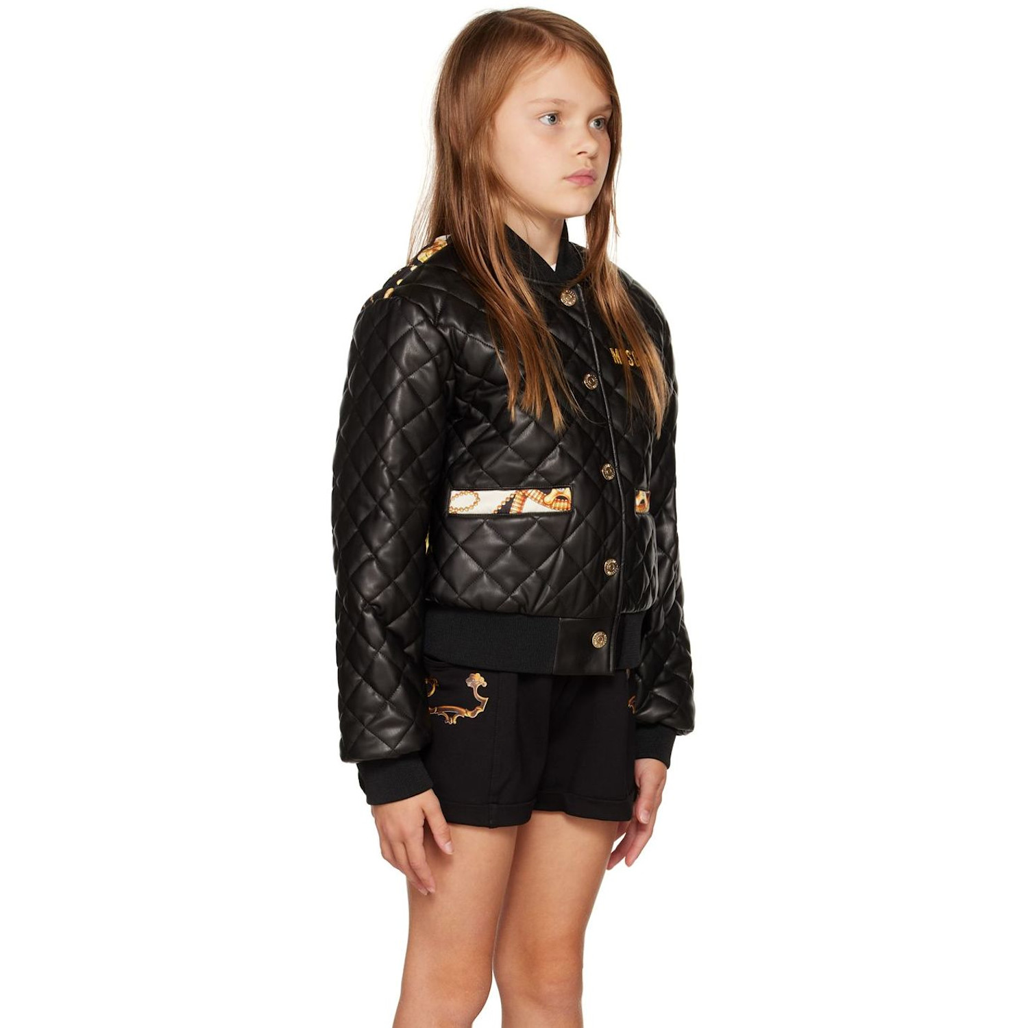 Moschino Kids Black Printed Faux-leather Jacket 