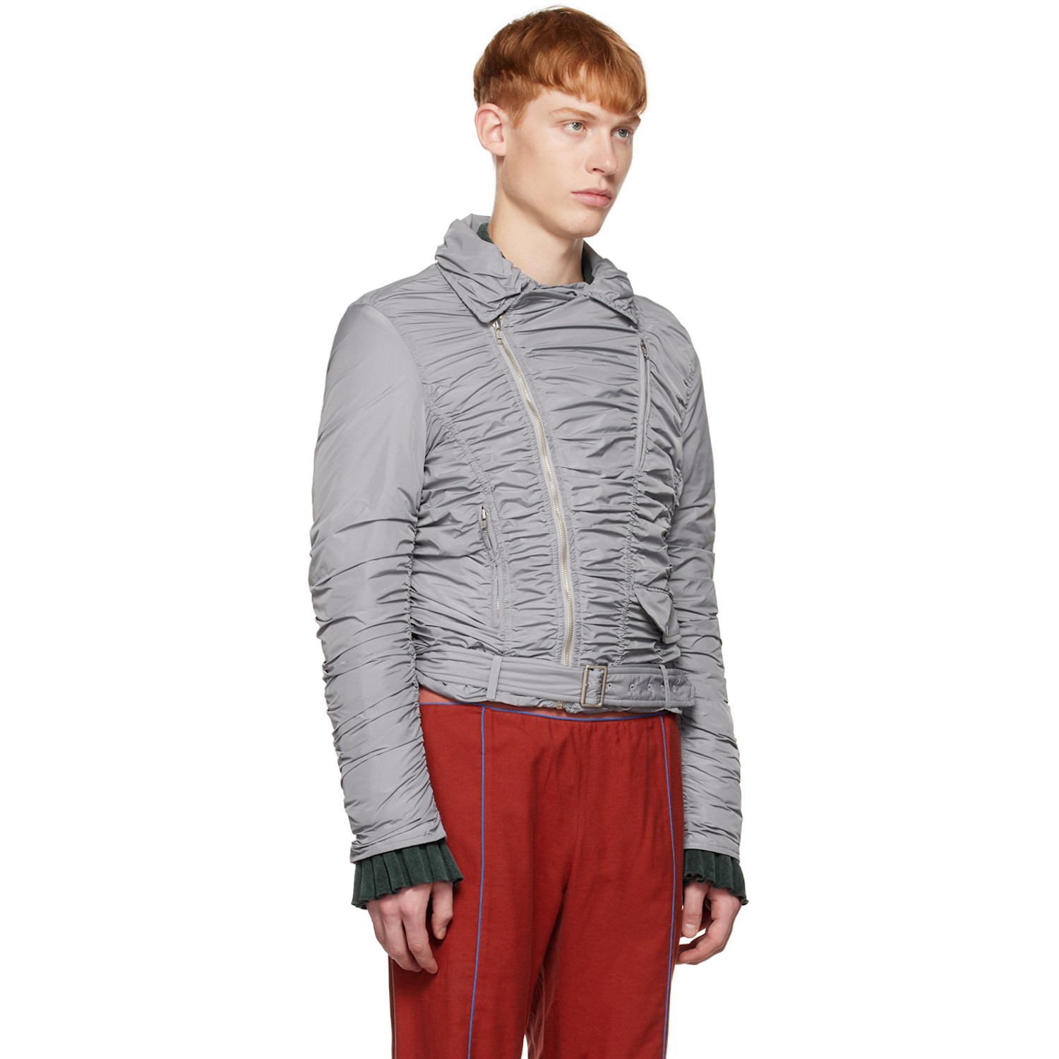  Open Yy Ssense Exclusive Gray Ruched Bomber Jacket 