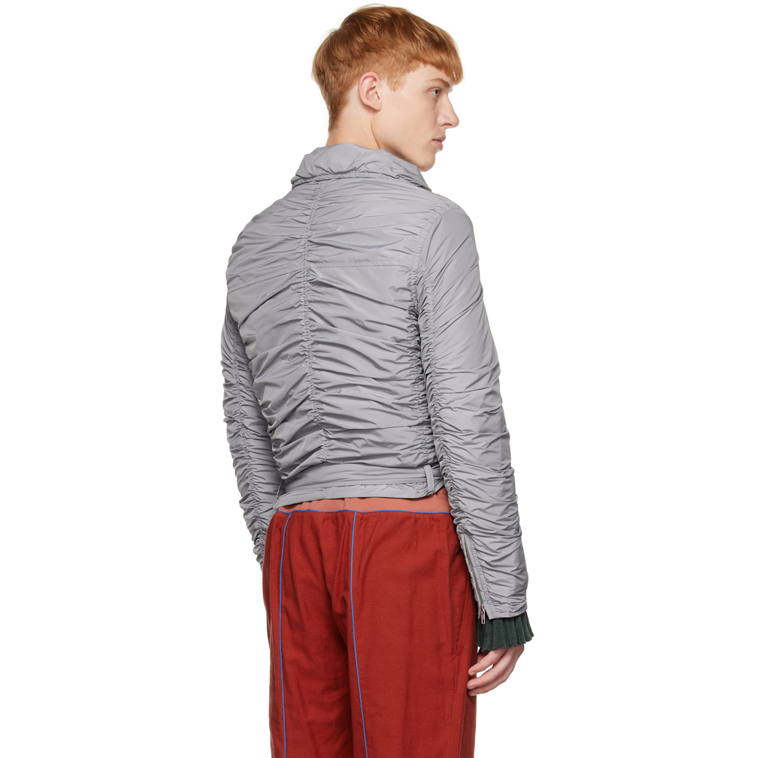  Open Yy Ssense Exclusive Gray Ruched Bomber Jacket 