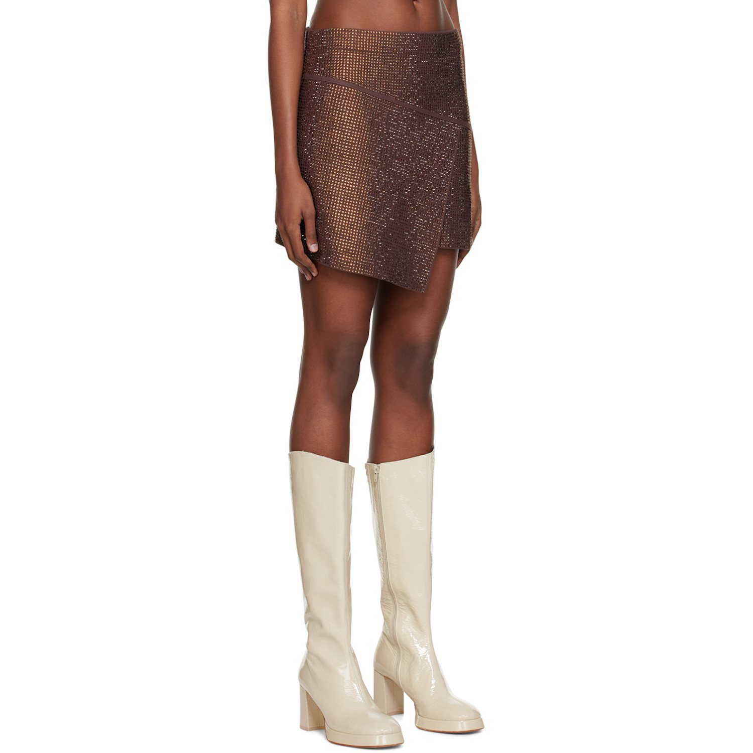  AndreĀdamo Brown Crystal-cut Miniskirt 