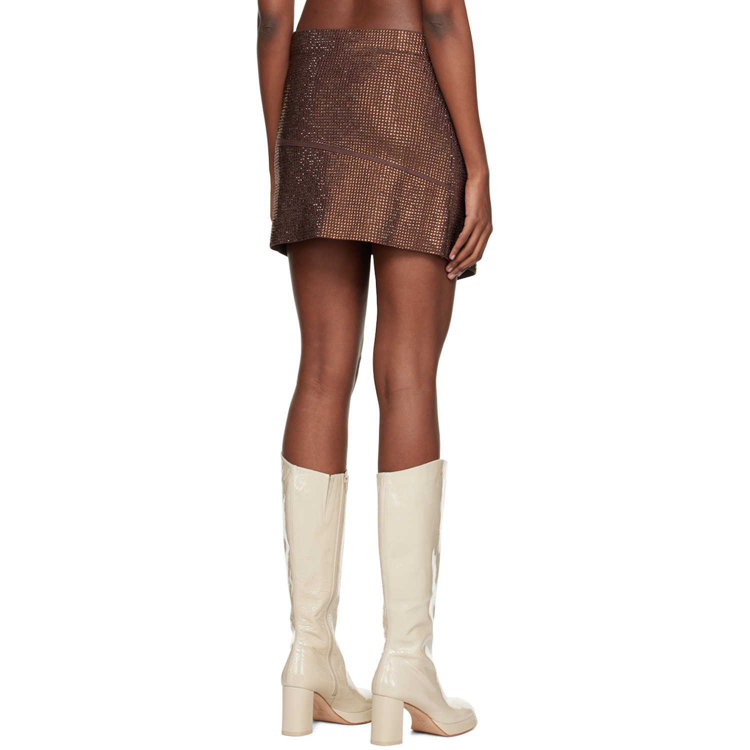  AndreĀdamo Brown Crystal-cut Miniskirt 
