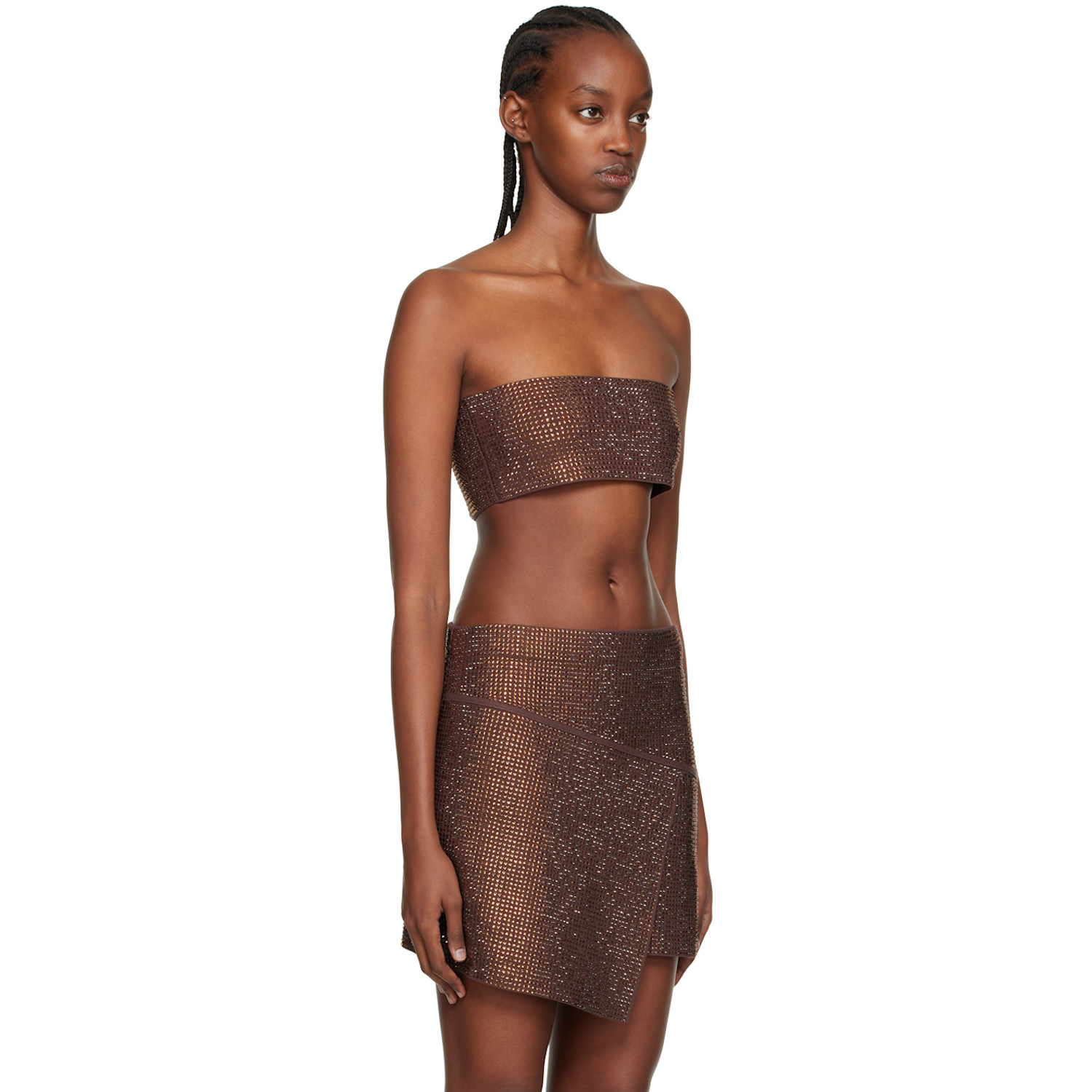  AndreĀdamo Brown Crystal-cut Tank Top 