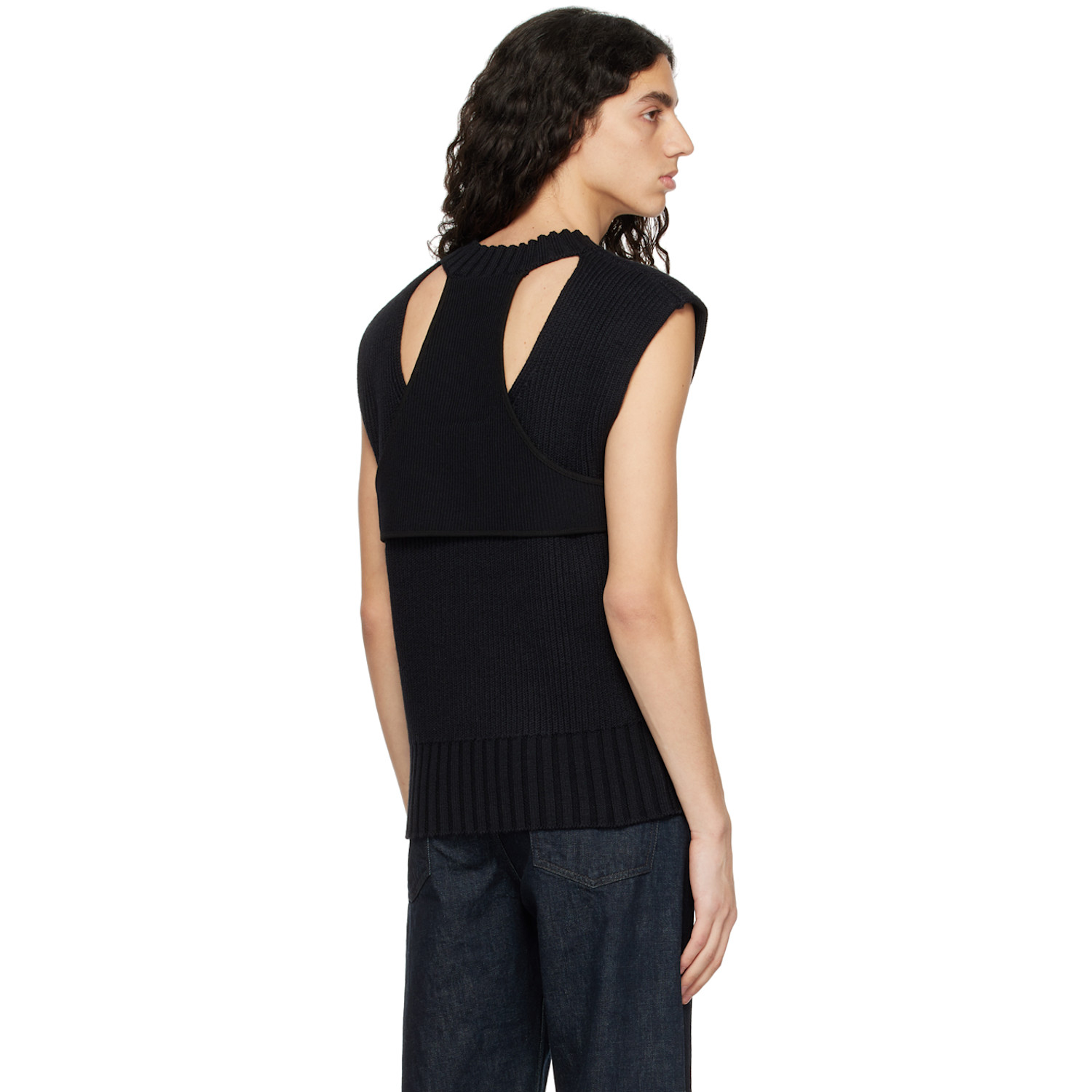  AndreĀdamo Black Layered Back Vest 