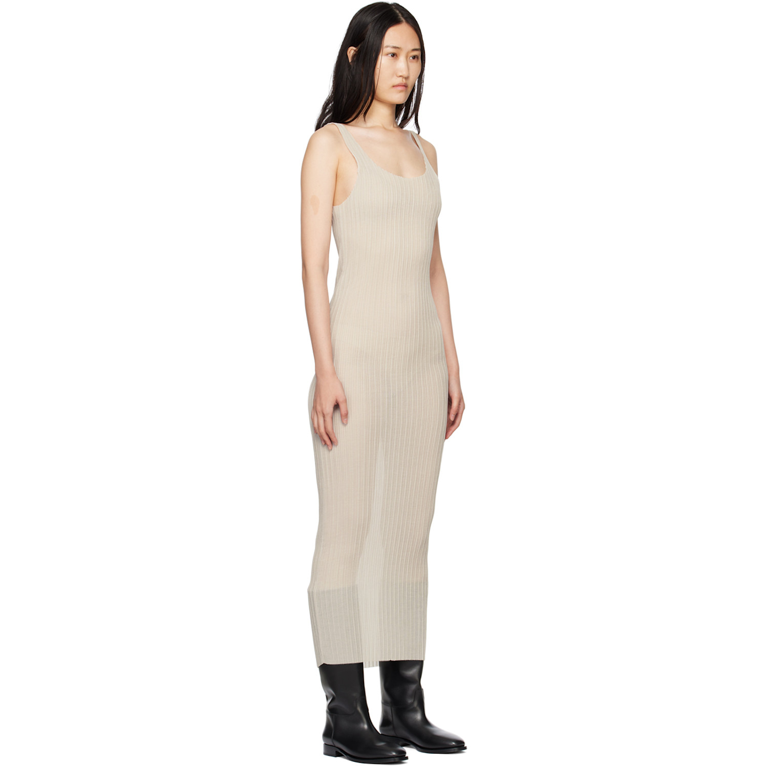  Subtle Le Nguyen Taupe Plissé Tank Maxi Dress 