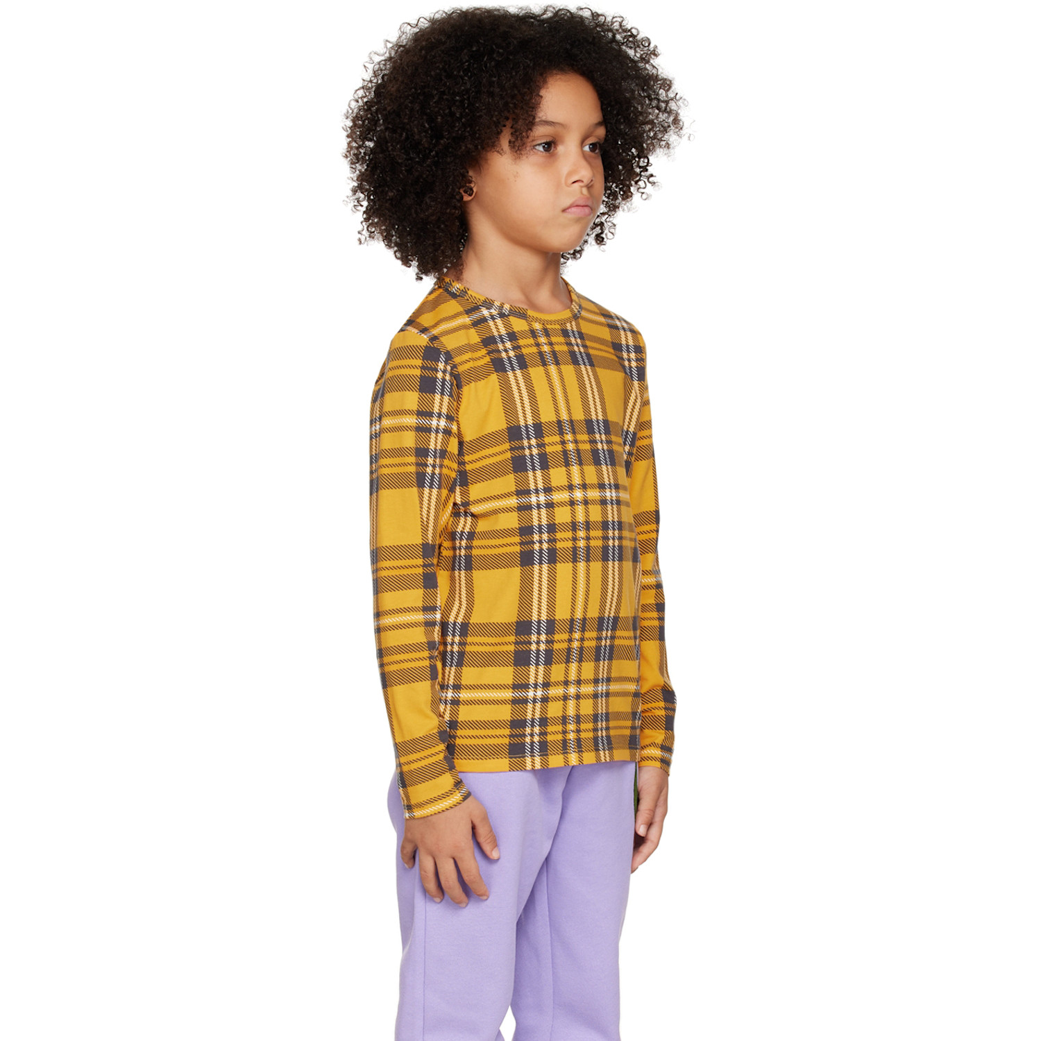  Mini Rodini Kids Yellow Check Long Sleeve T-shirt 