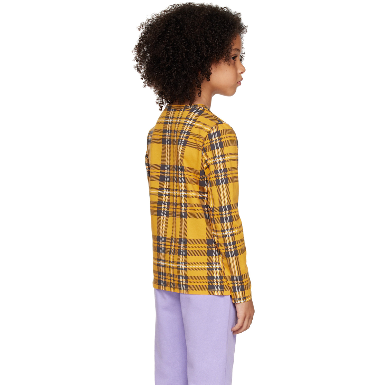  Mini Rodini Kids Yellow Check Long Sleeve T-shirt 