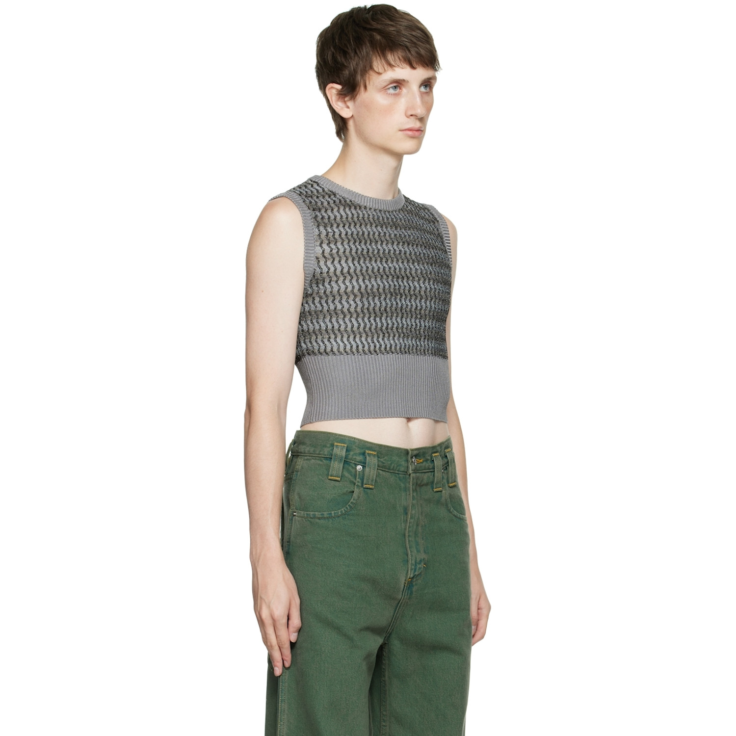  Eckhaus Latta Gray Ribbed Vest 