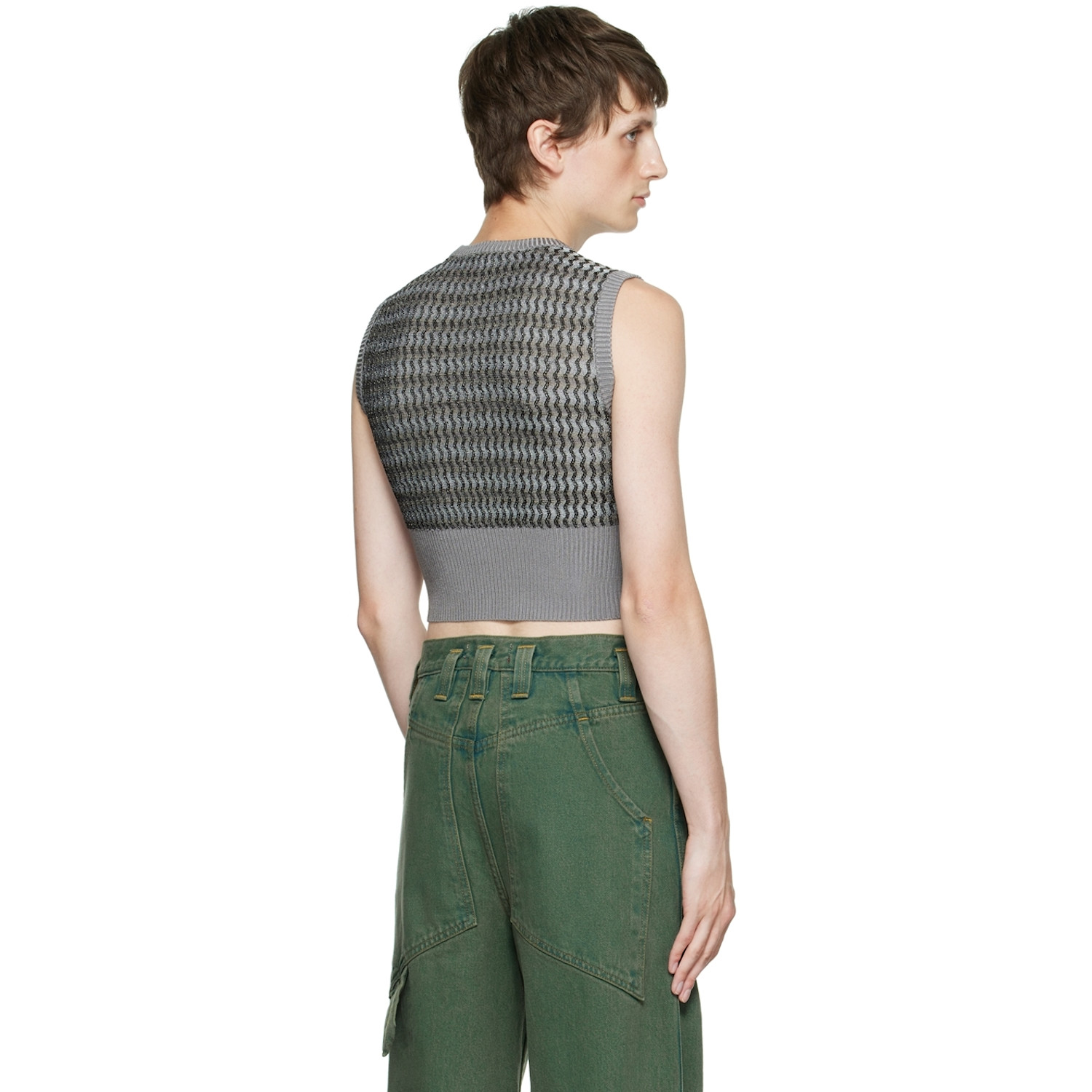  Eckhaus Latta Gray Ribbed Vest 