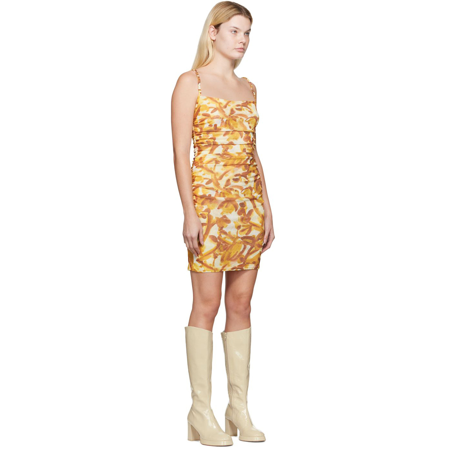  Nanushka Brown & Yellow Adie Minidress 
