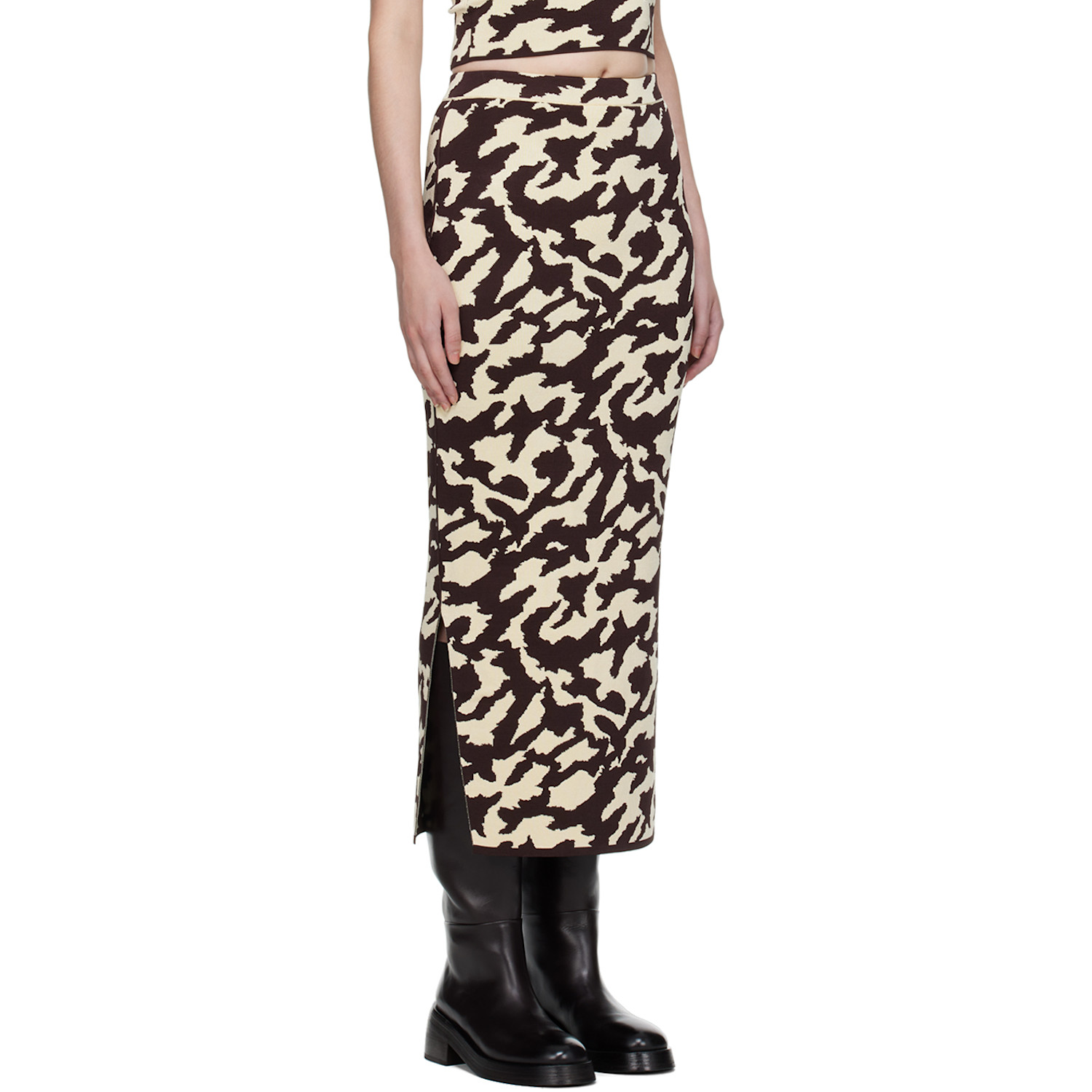  Nanushka Brown & Off-white Jenny Midi Skirt 