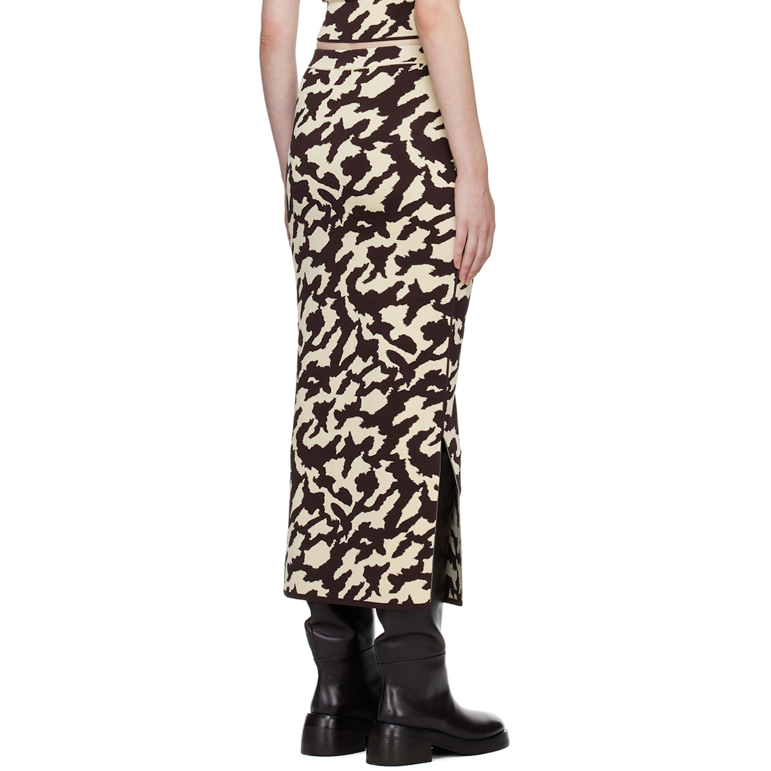  Nanushka Brown & Off-white Jenny Midi Skirt 