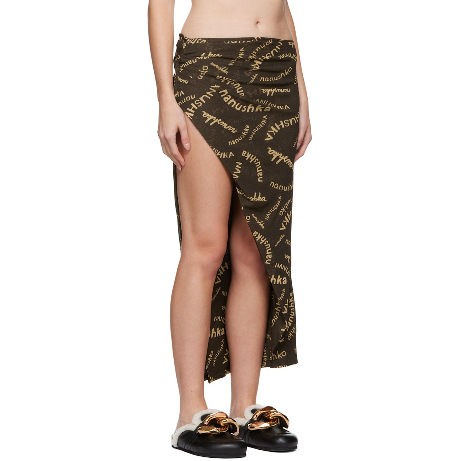  Nanushka Brown Taina Midi Skirt 