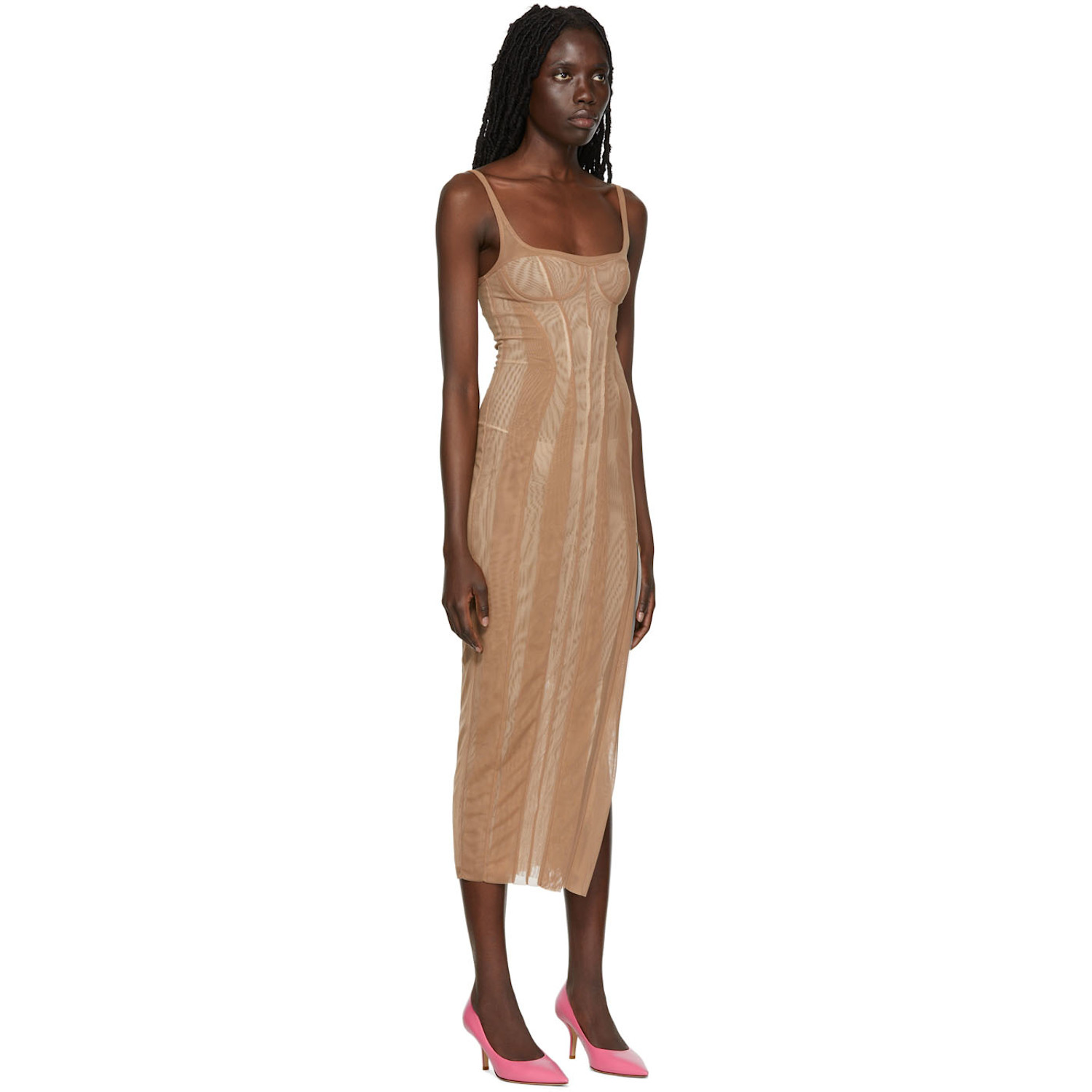  Kathryn Bowen Beige Bustier Tank Midi Dress 
