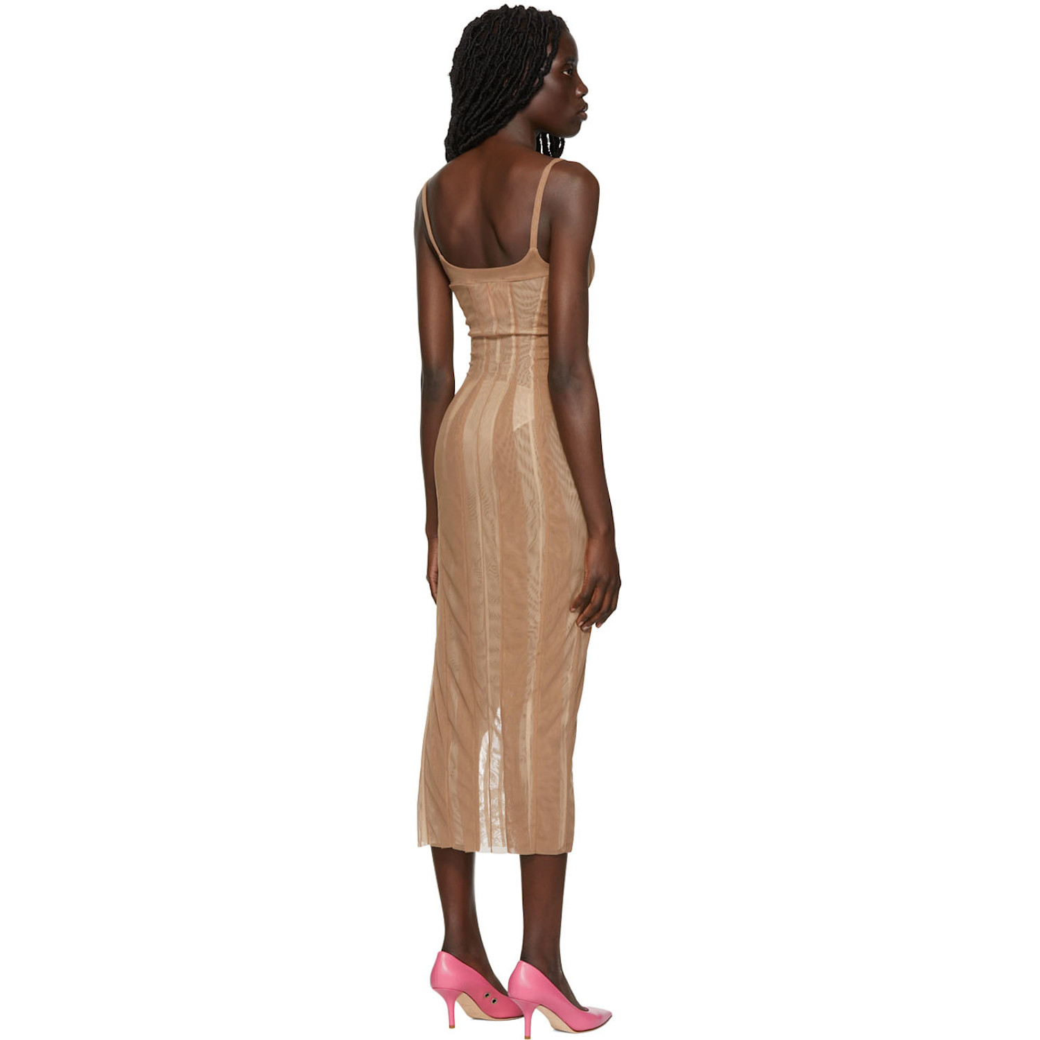  Kathryn Bowen Beige Bustier Tank Midi Dress 