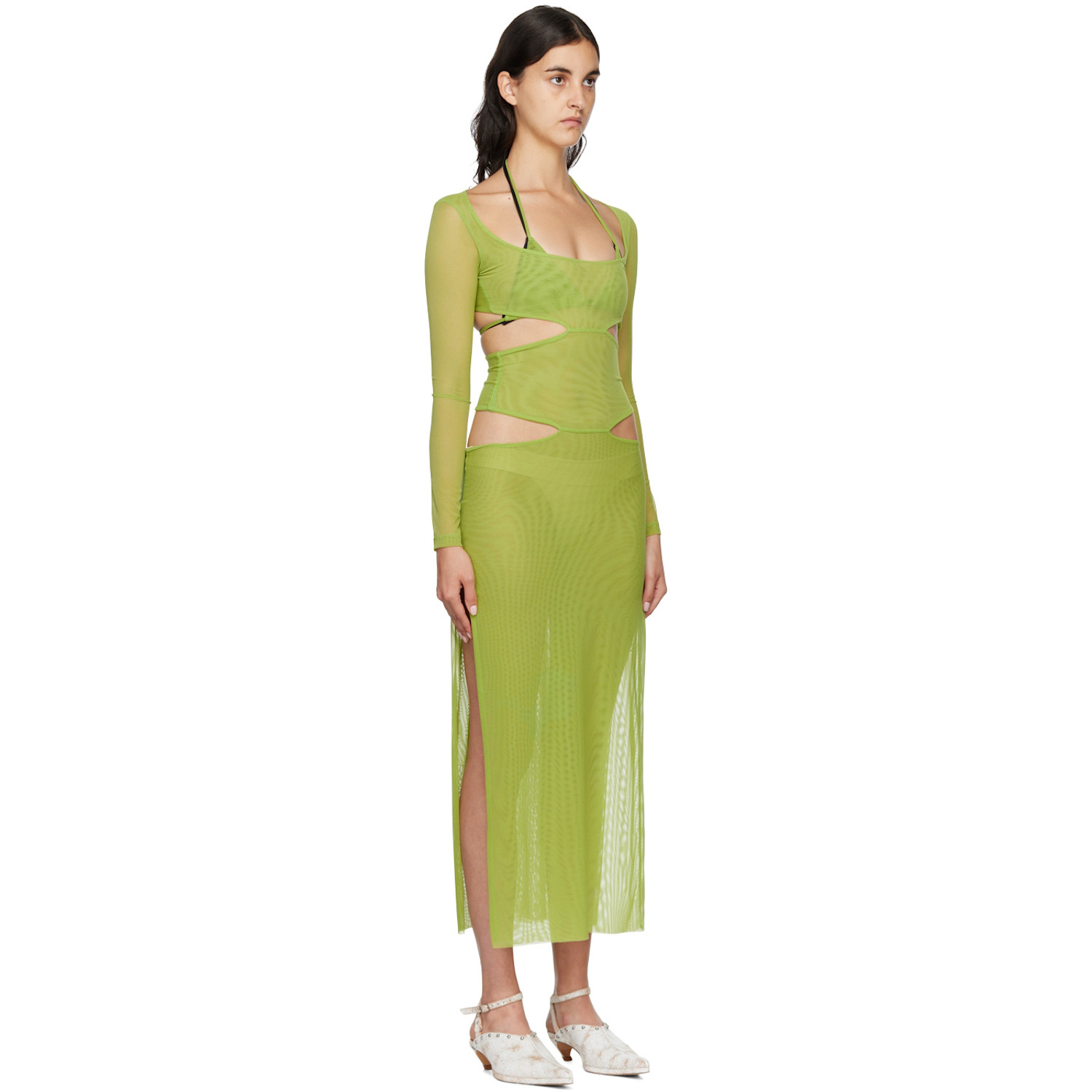  Kathryn Bowen Ssense Exclusive Green Cutout Maxi Dress 