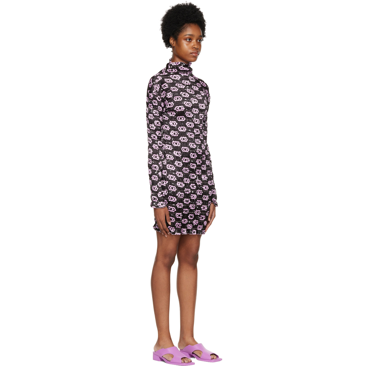  Amy Crookes Black Shirred Minidress 