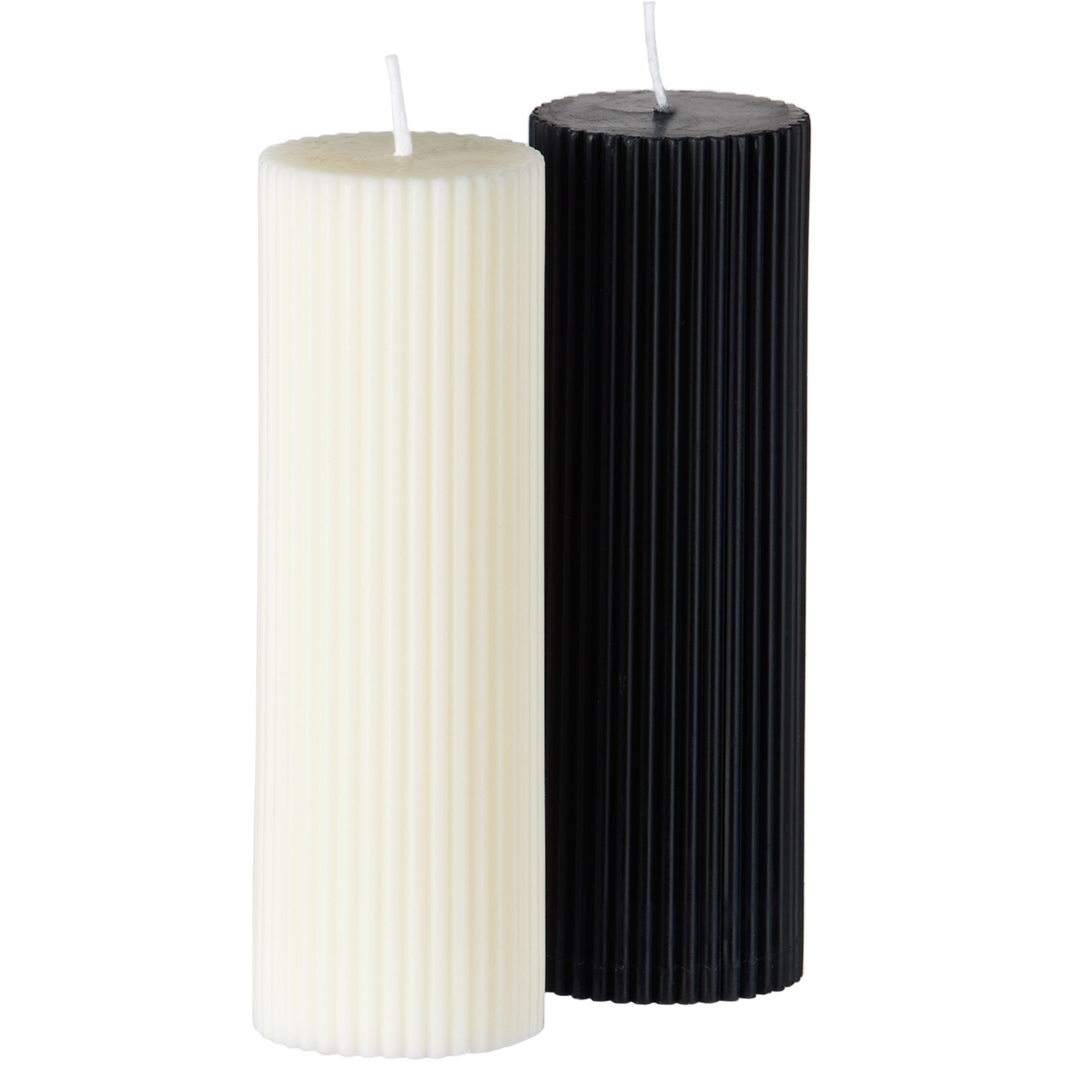  Black Blaze Black & White Wide Column Pillar Party Candle Set 