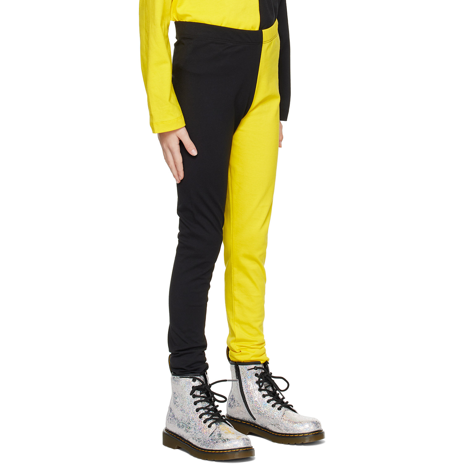  M’a Kids Kids Black & Yellow Color Block Leggings 