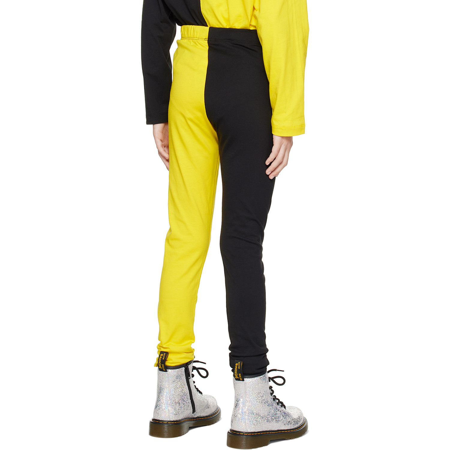  M’a Kids Kids Black & Yellow Color Block Leggings 
