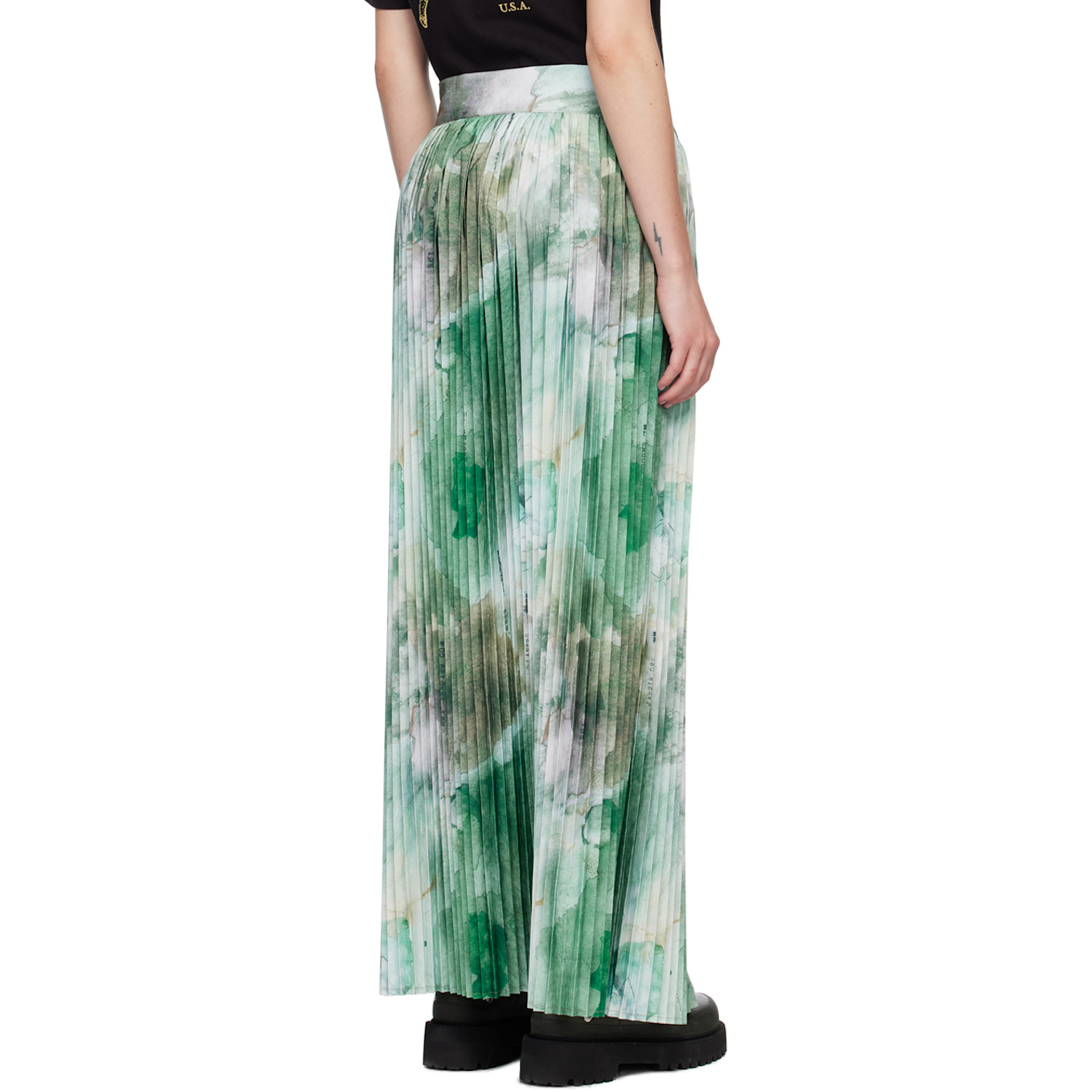  Reese Cooper Green Pleated Maxi Skirt 
