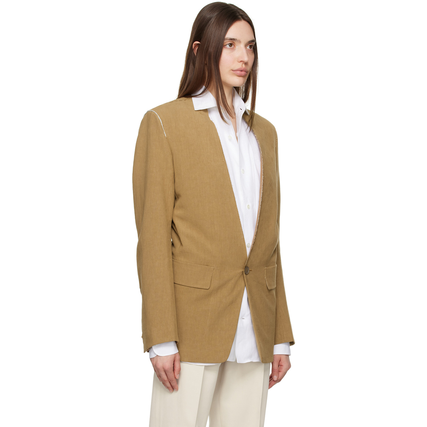  Zegna Tan Raw Edge Blazer 