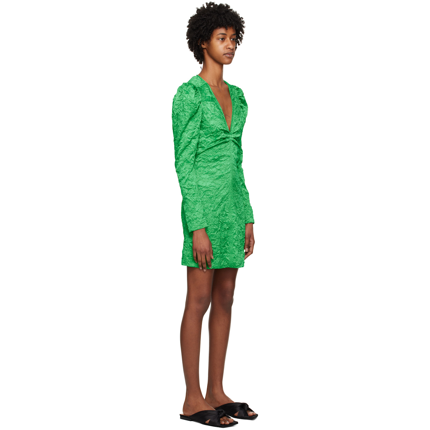  Ganni Green Crinkled Minidress 