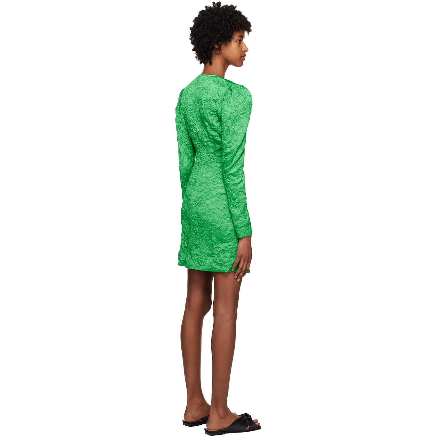  Ganni Green Crinkled Minidress 