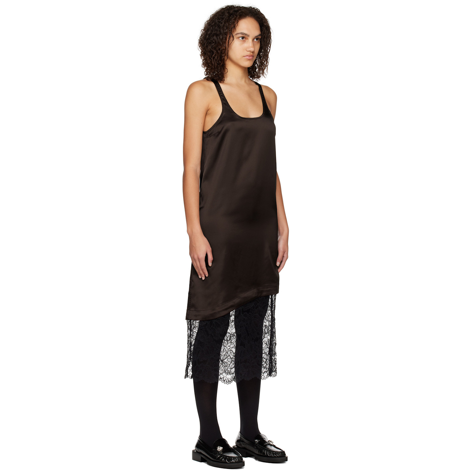  Ganni Brown Paneled Midi Dress 