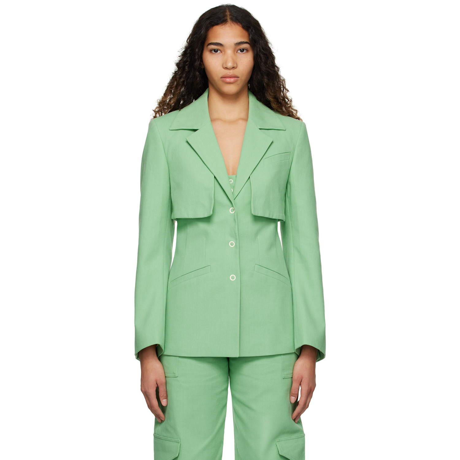 GANNI Green Storm Flap Blazer