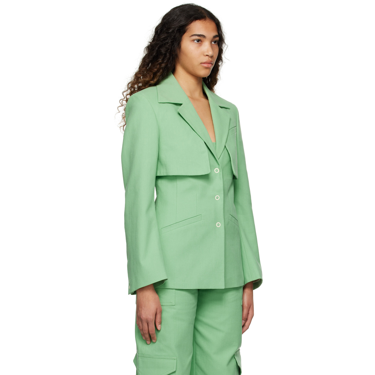  Ganni Green Storm Flap Blazer 