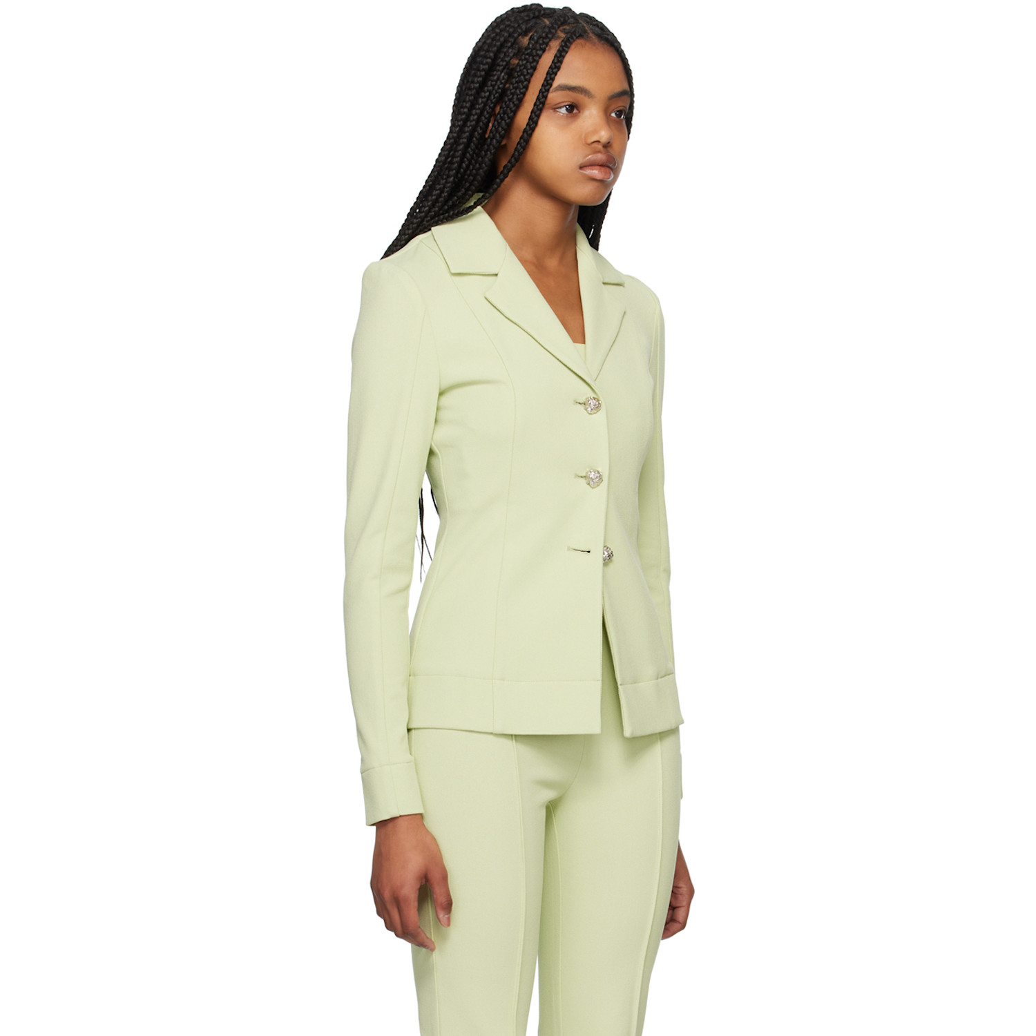  Ganni Green Notched Lapel Blazer 