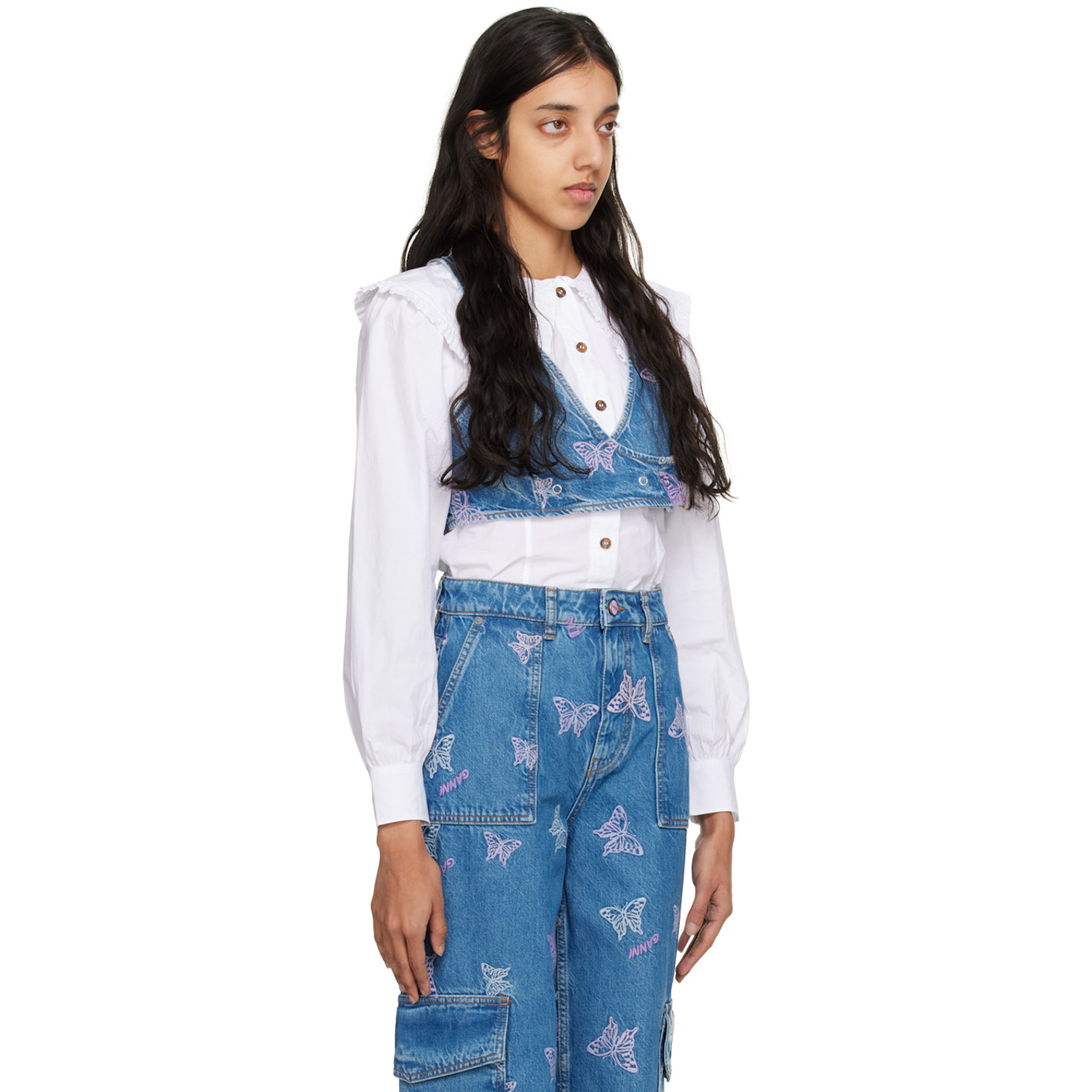  Ganni Blue Embroidered Tank Top 