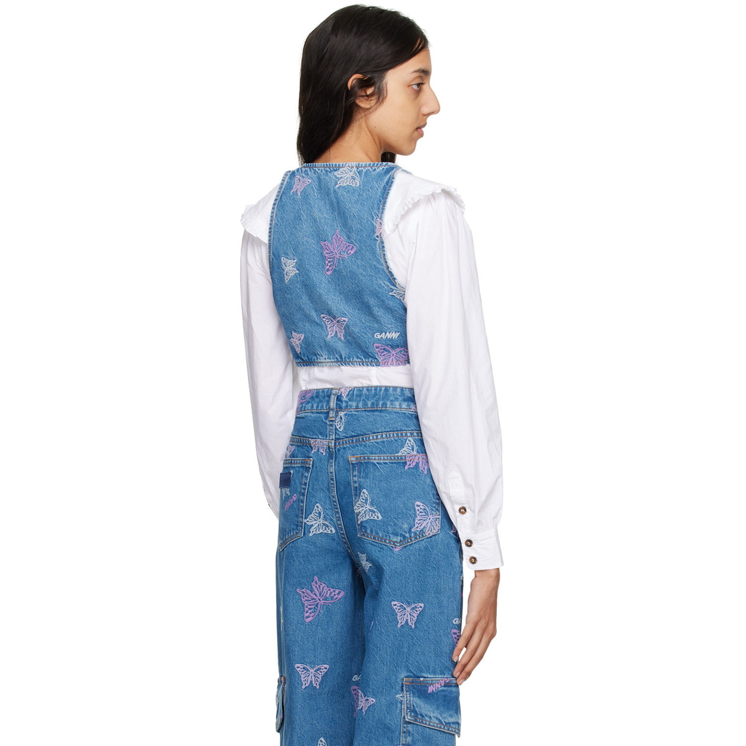  Ganni Blue Embroidered Tank Top 