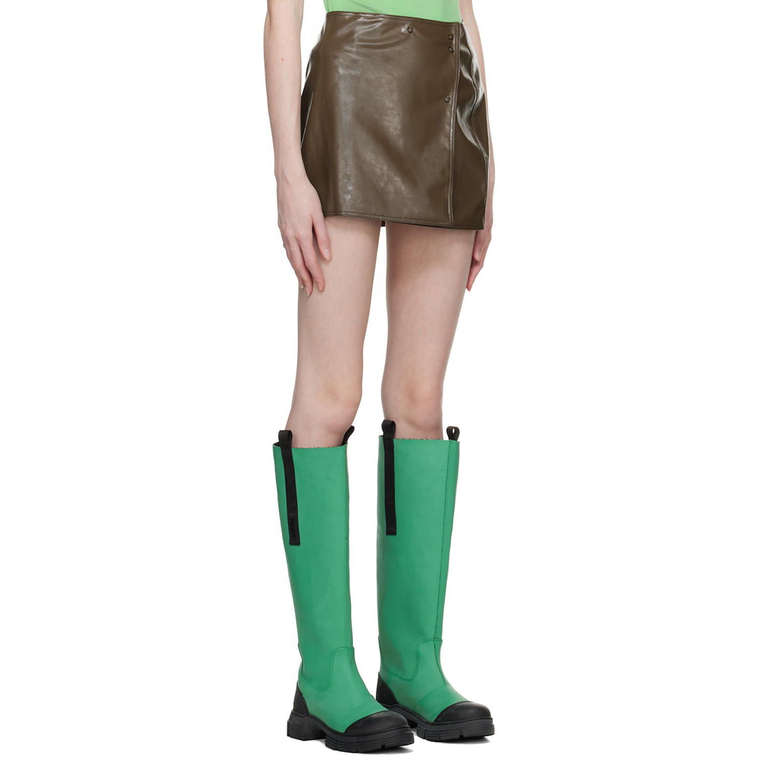  Ganni Brown Patent Faux-leather Miniskirt 
