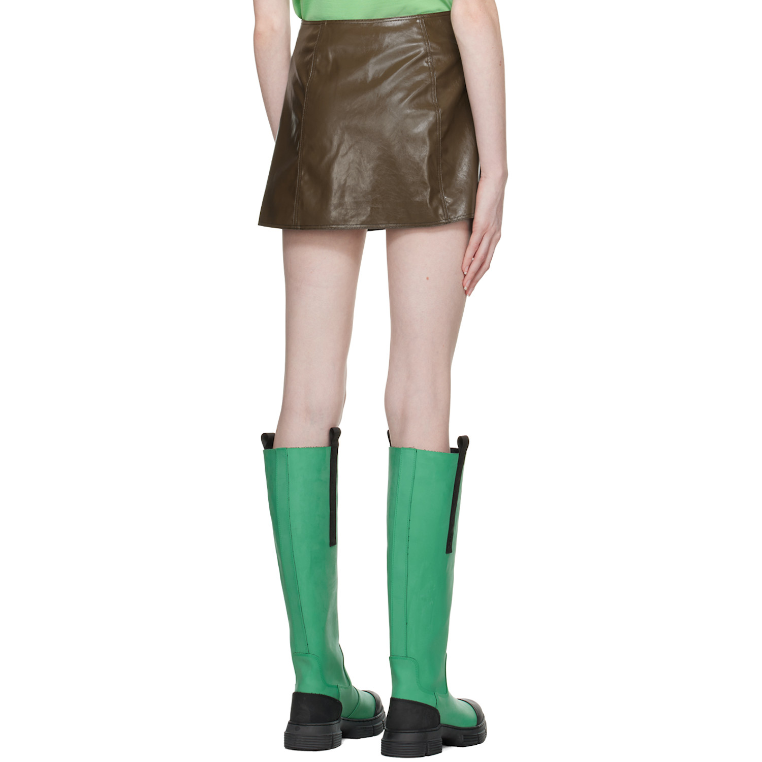  Ganni Brown Patent Faux-leather Miniskirt 
