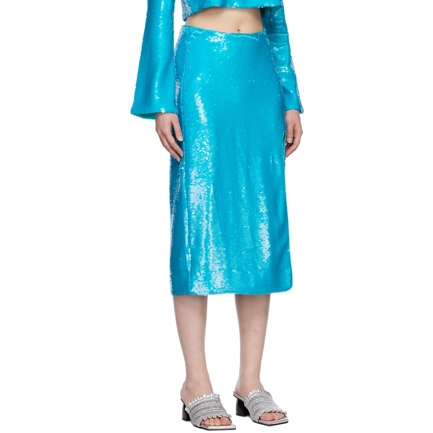  Ganni Blue Sequins Midi Skirt 