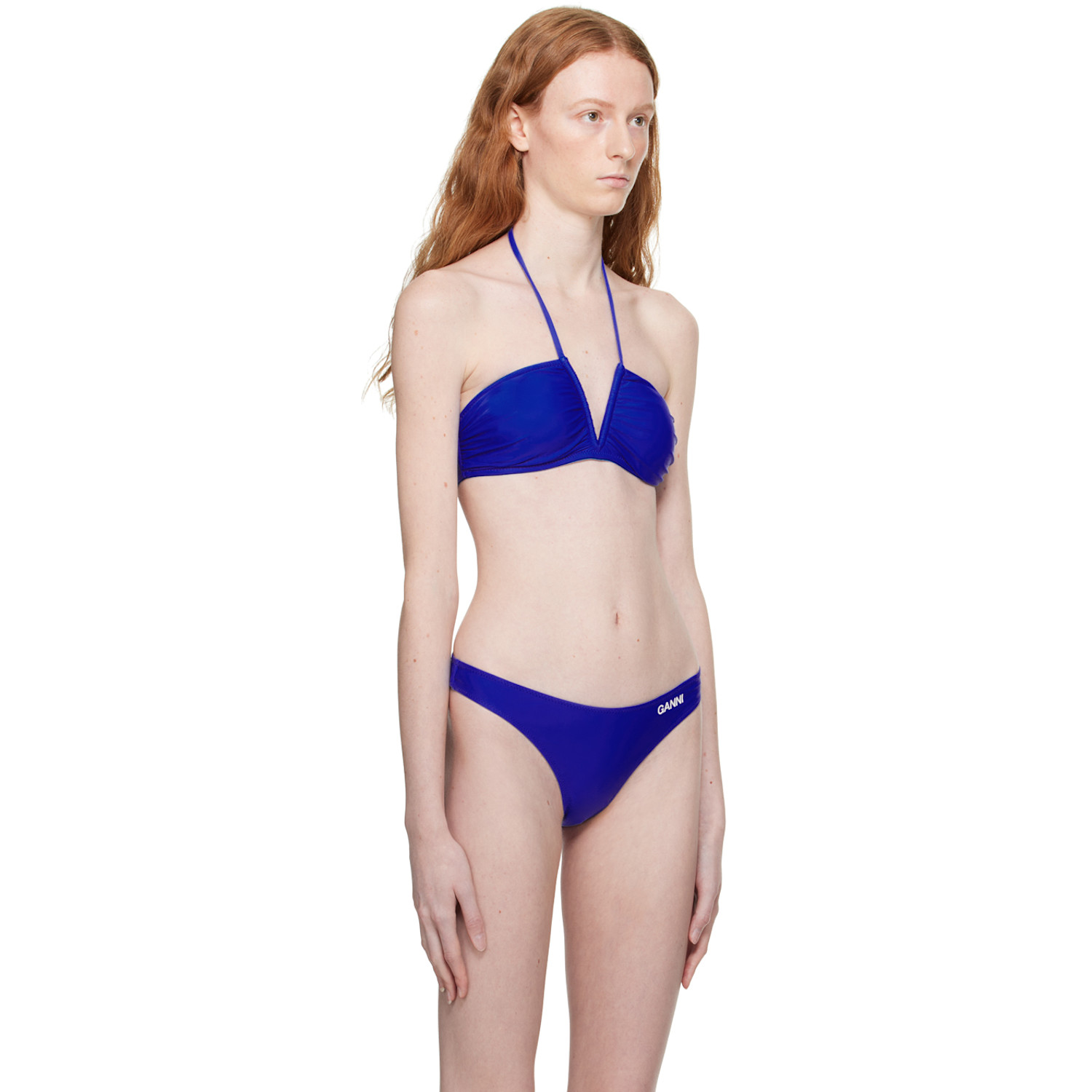  Ganni Blue Ruched Bikini Top 