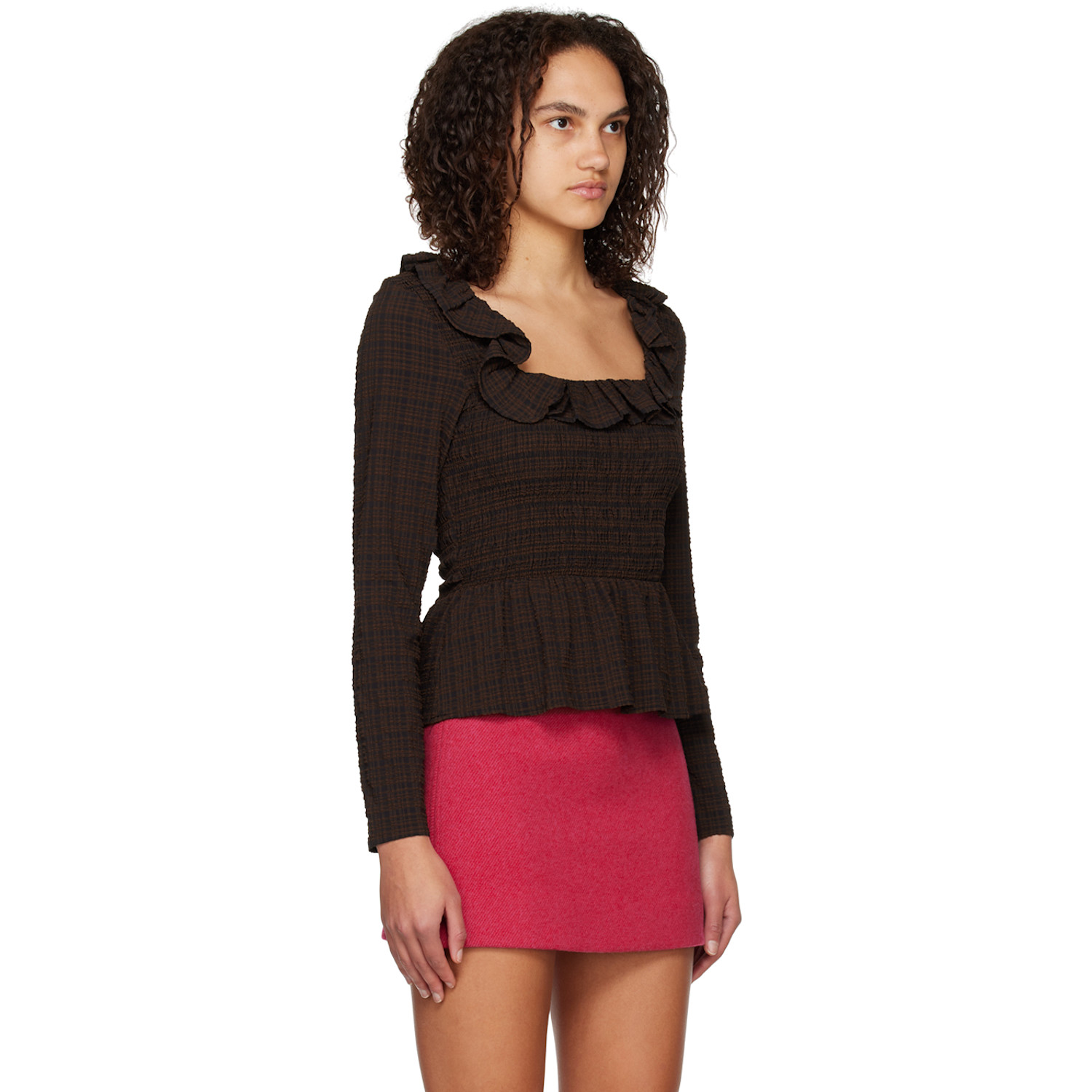 Ganni Brown Check Blouse 