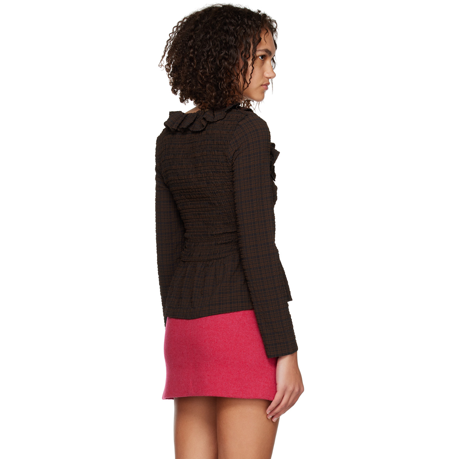  Ganni Brown Check Blouse 