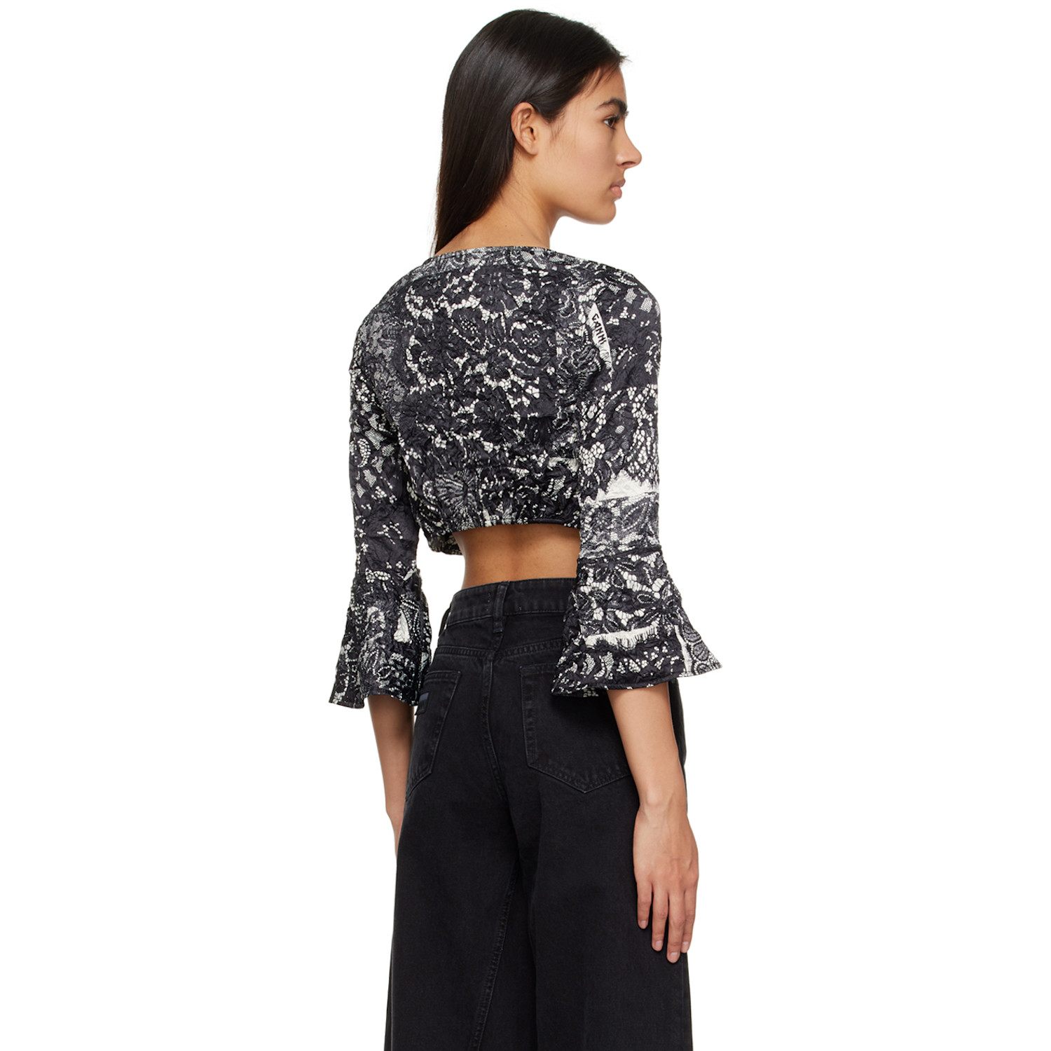  Ganni Black Crinkled Blouse 