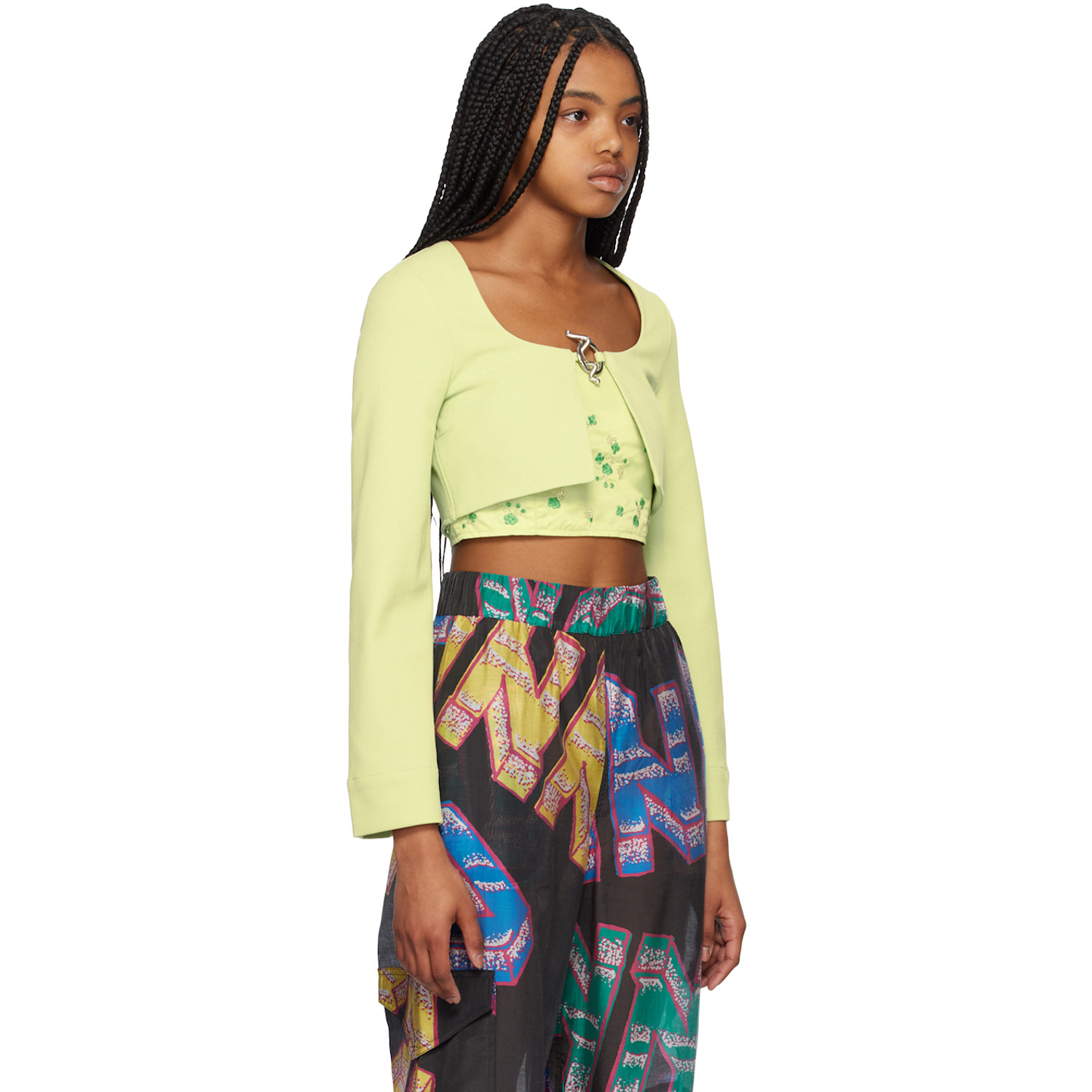  Ganni Green Cropped Blouse 